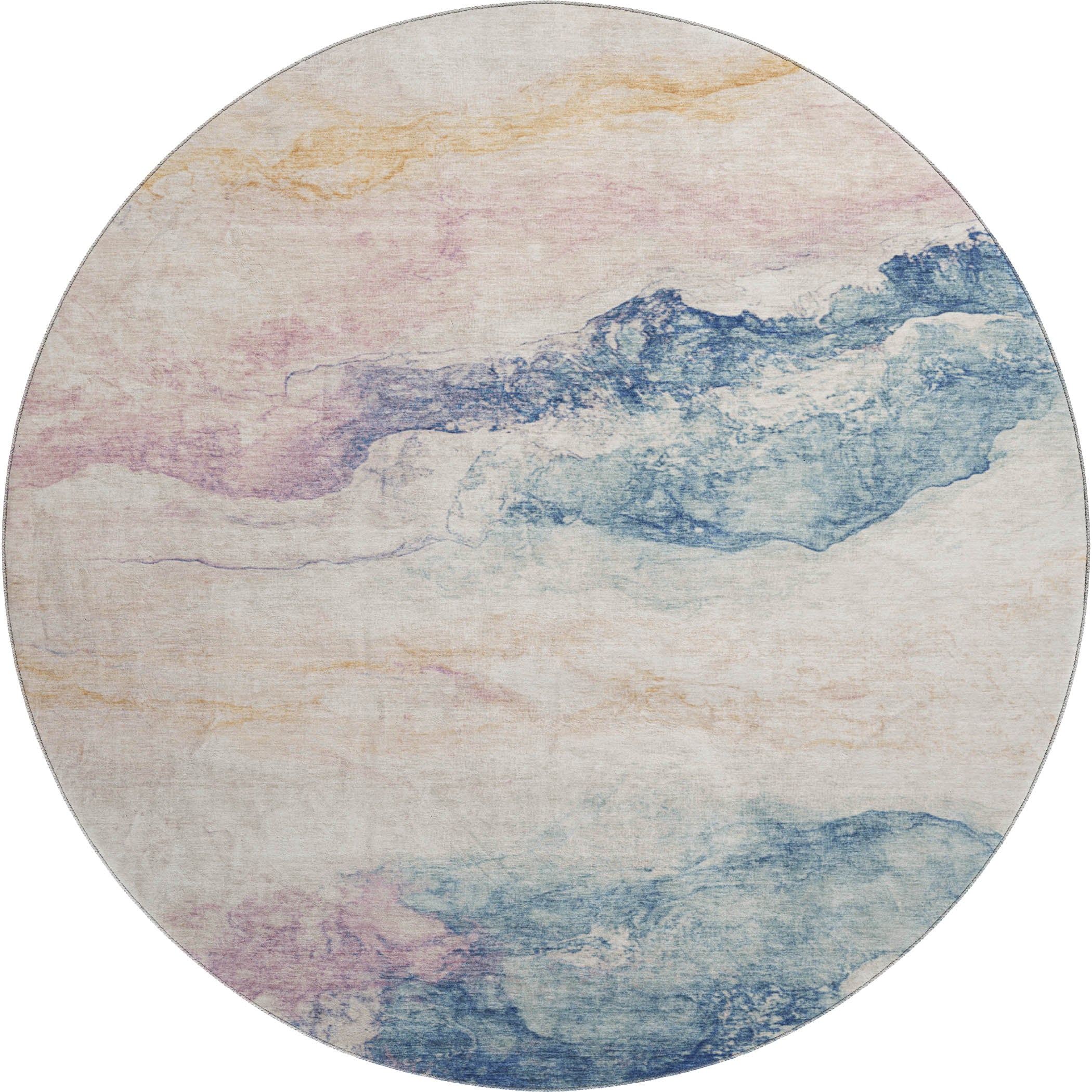 Santorini Machine Washable Transitional Pearl Ivory Rug 8' x 8' #shape_Round