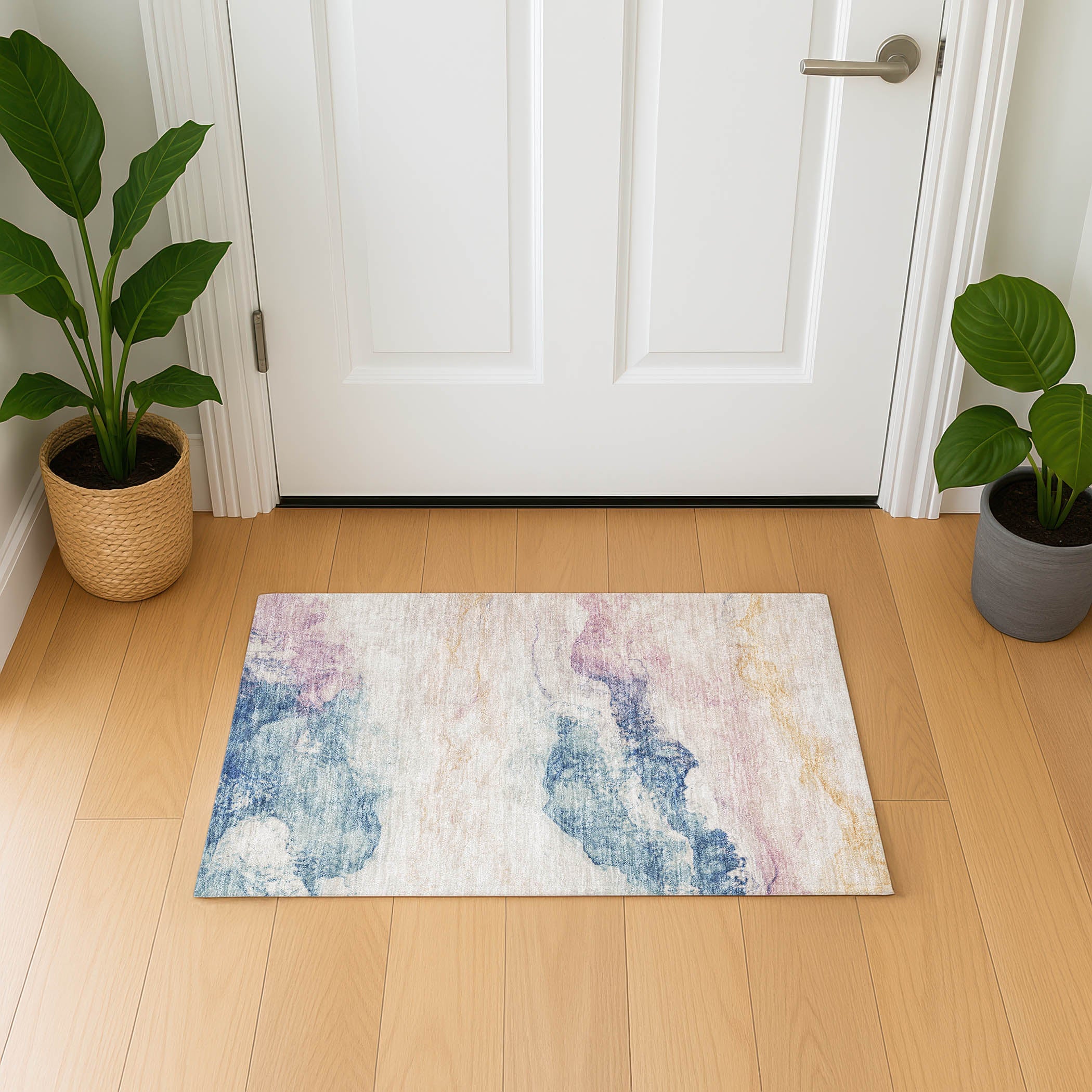 Santorini Machine Washable Transitional Pearl Ivory Rug 1'8" x 2'6" #shape_Rectangle