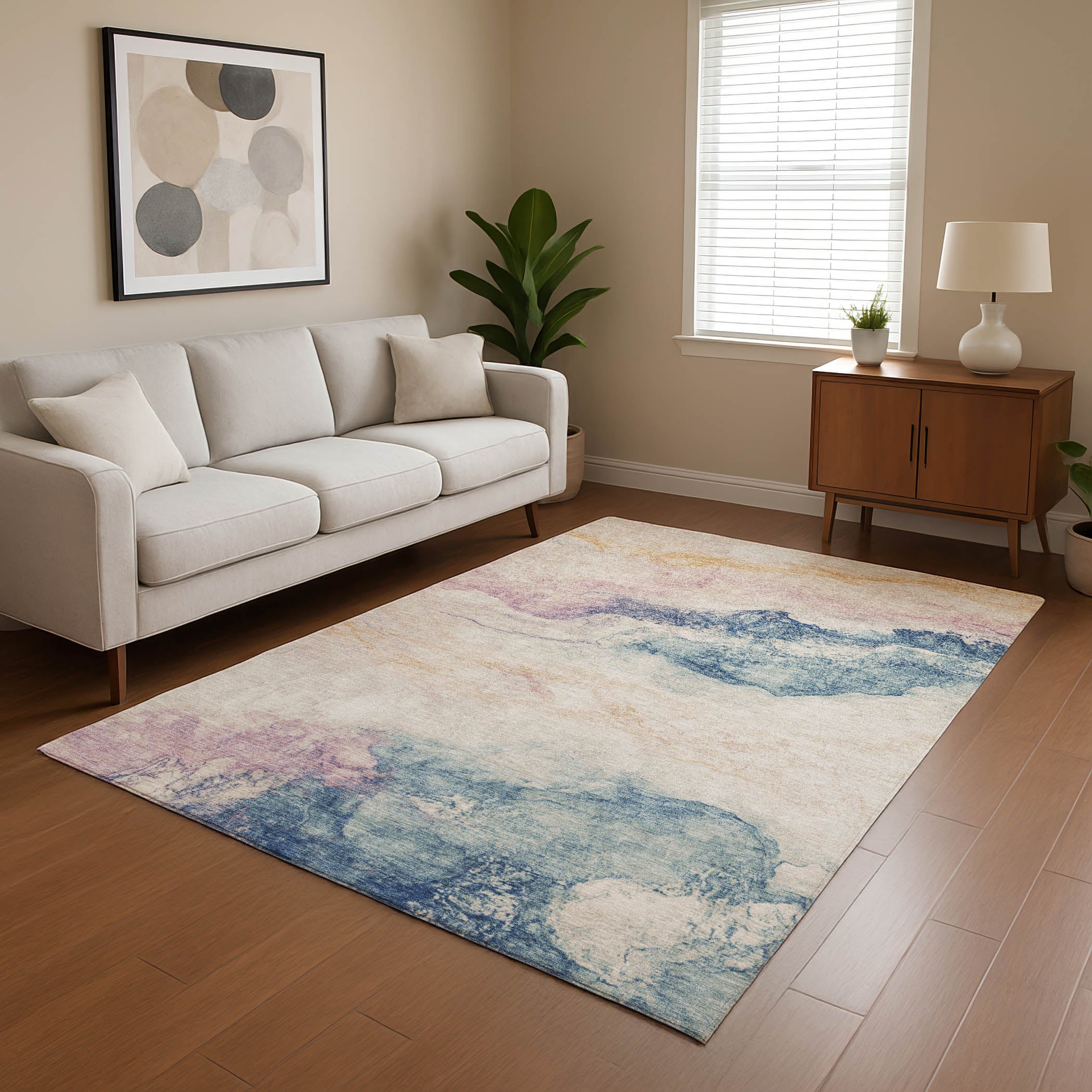 Santorini Machine Washable Transitional Pearl Ivory Rug 2'6" x 3'10" #shape_Rectangle