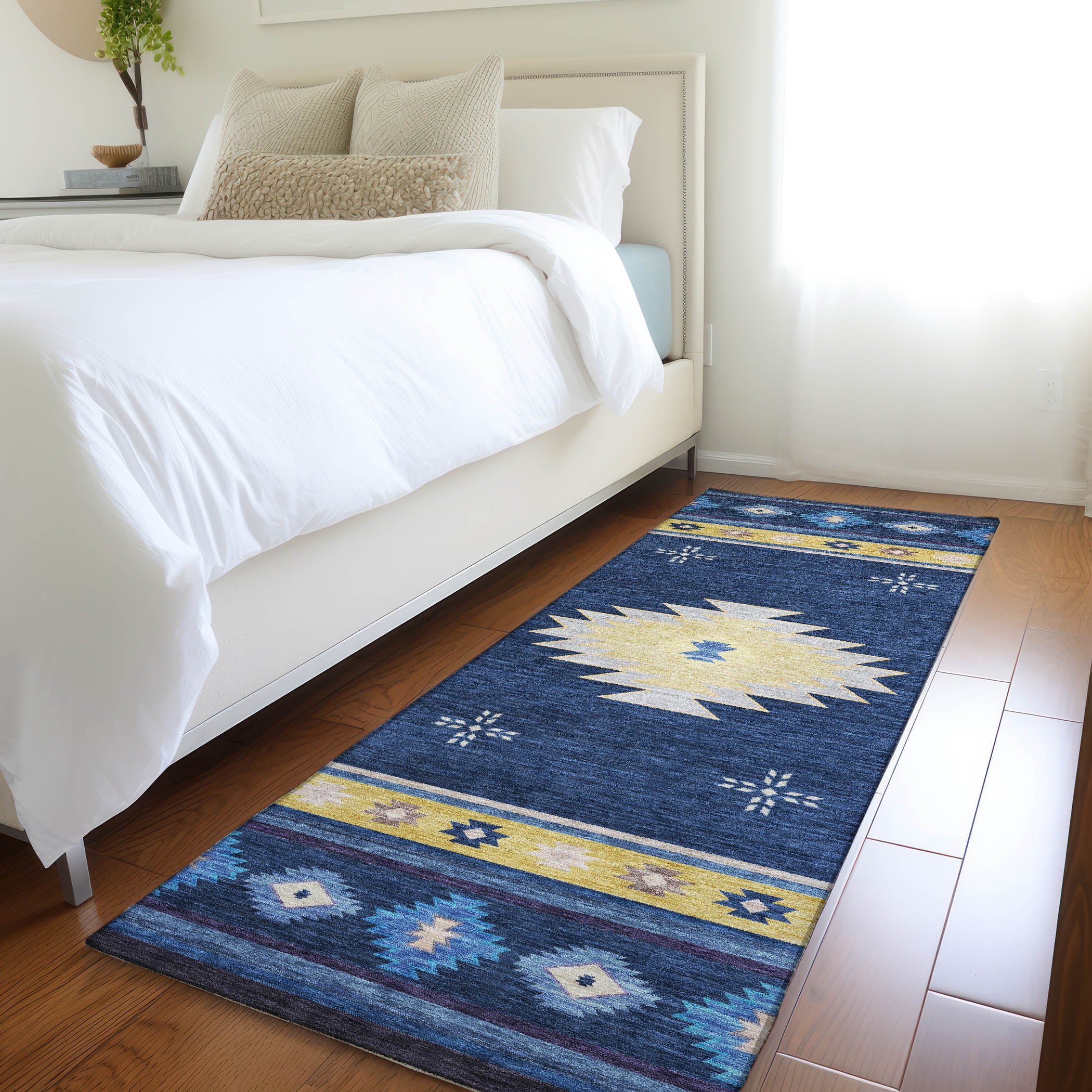 Siena Machine Washable Southwest Blue Rug 2'3" x 7'6" #shape_Runner