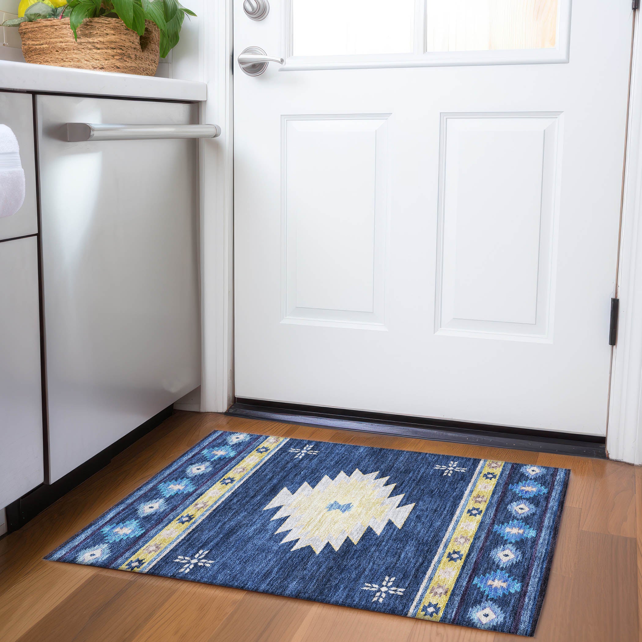 Siena Machine Washable Southwest Blue Rug 1'8" x 2'6" #shape_Rectangle