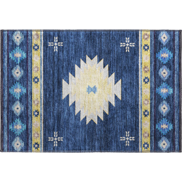 Siena Machine Washable Southwest Blue Rug 1'8" x 2'6"