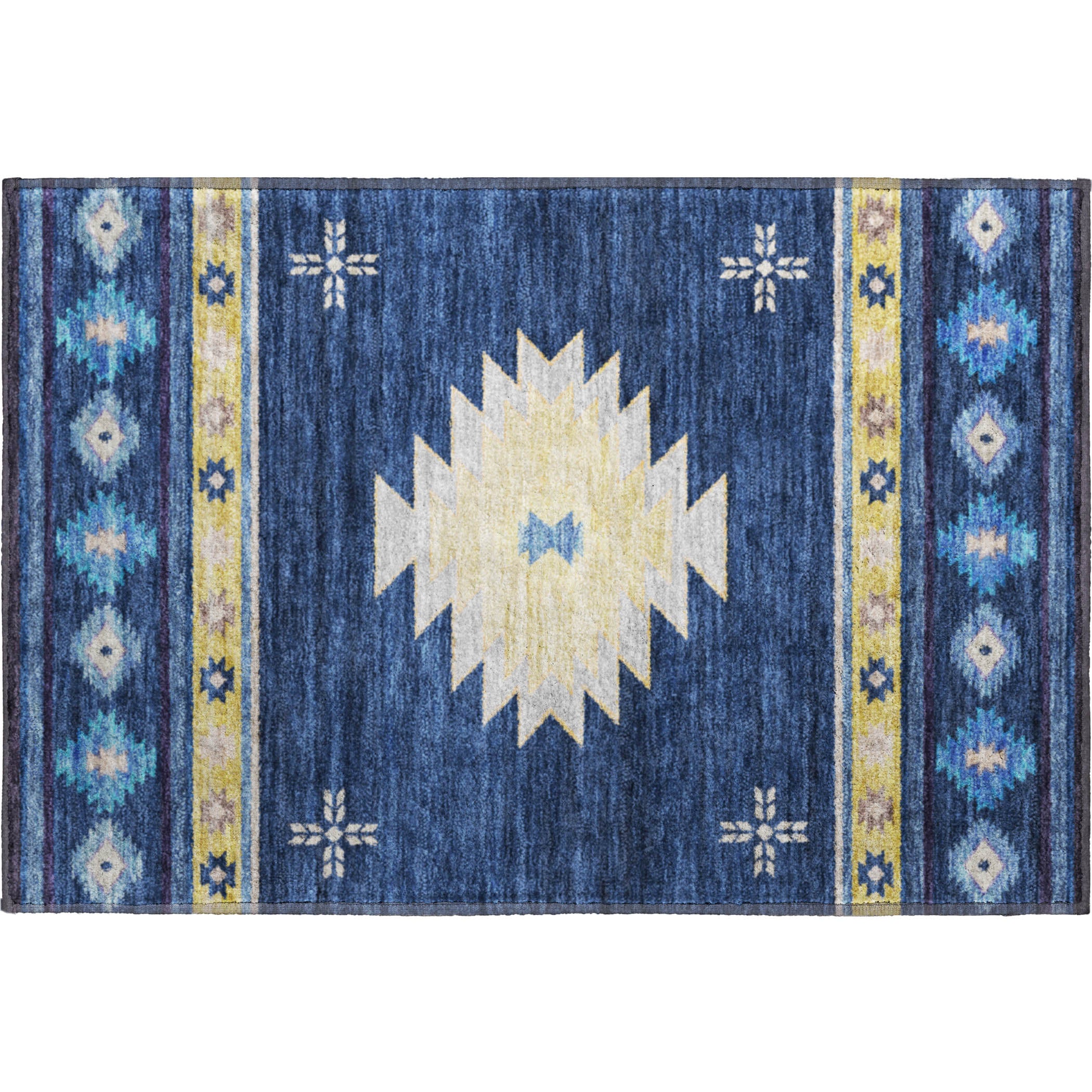 Siena Machine Washable Southwest Blue Rug 1'8" x 2'6" #shape_Rectangle