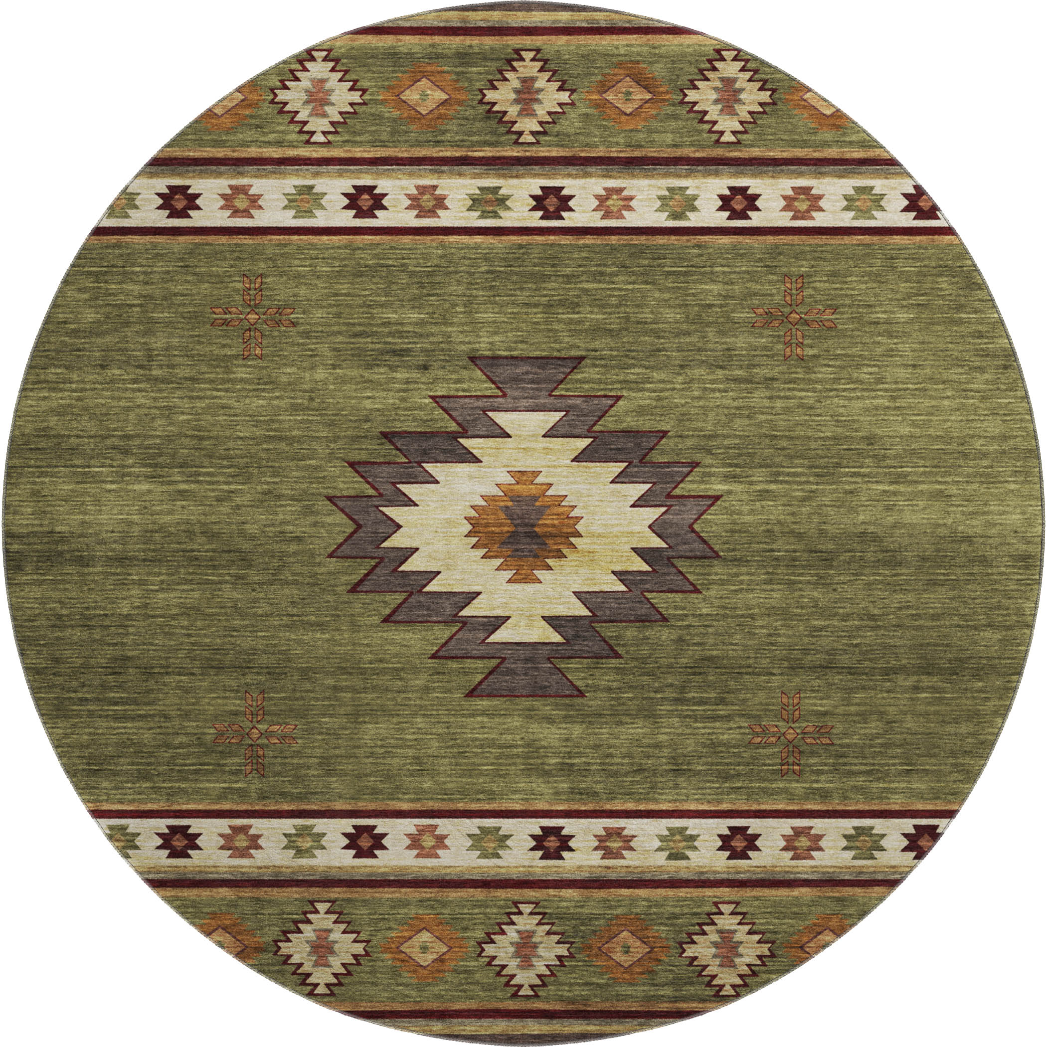 Siena Machine Washable Southwest Green Rug 8' x 8' #shape_Round