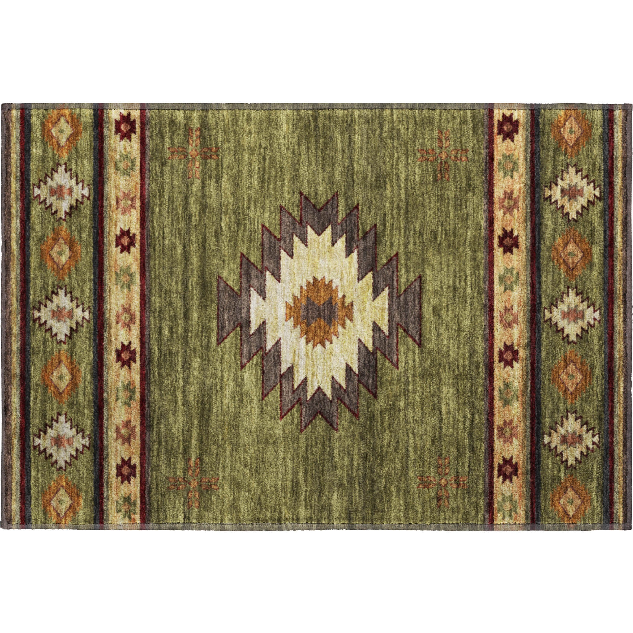 Siena Machine Washable Southwest Green Rug 1'8" x 2'6" #shape_Rectangle