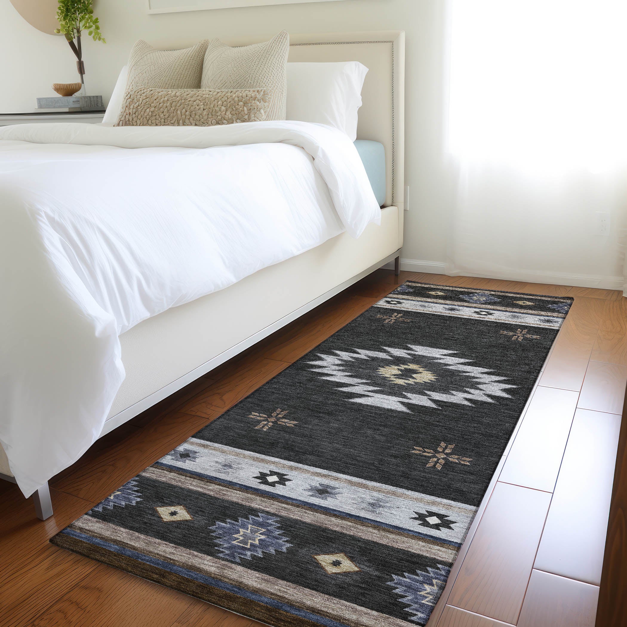 Siena Machine Washable Southwest Midnight Black Rug 2'3" x 7'6" #shape_Runner