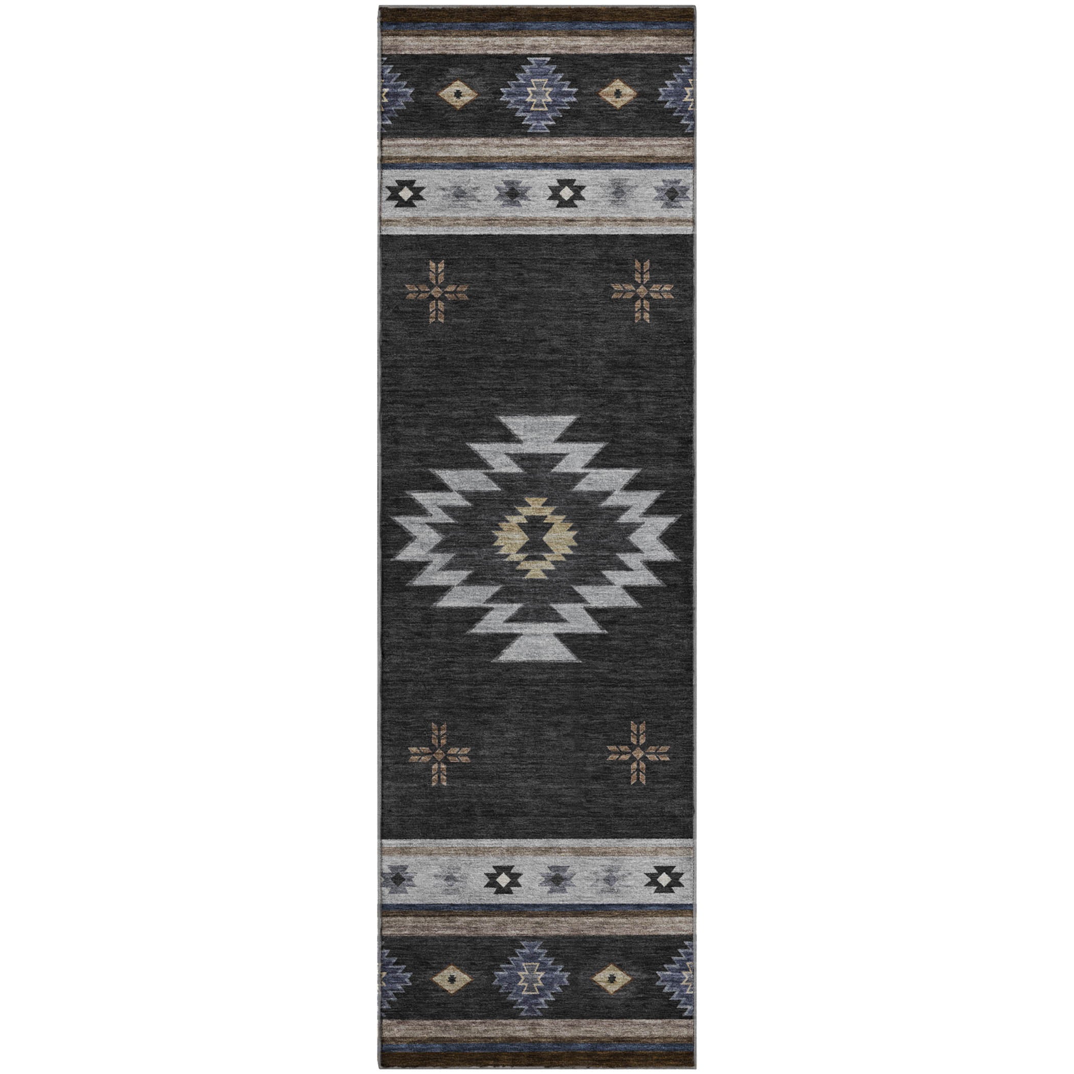 Siena Machine Washable Southwest Midnight Black Rug 2'3" x 7'6" #shape_Runner