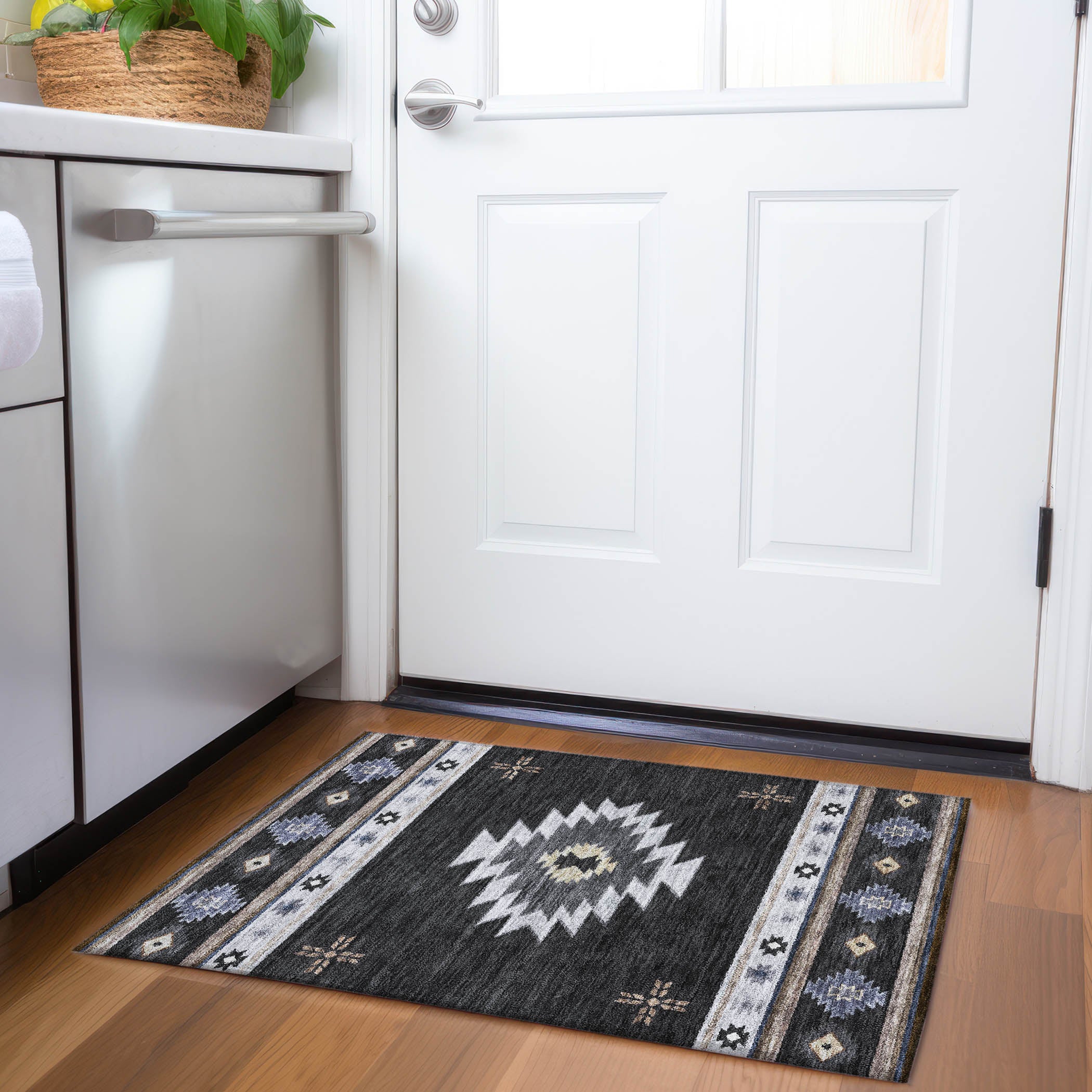 Siena Machine Washable Southwest Midnight Black Rug 1'8" x 2'6" #shape_Rectangle