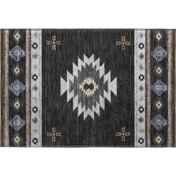 Siena Machine Washable Southwest Midnight Black Rug 1'8" x 2'6"