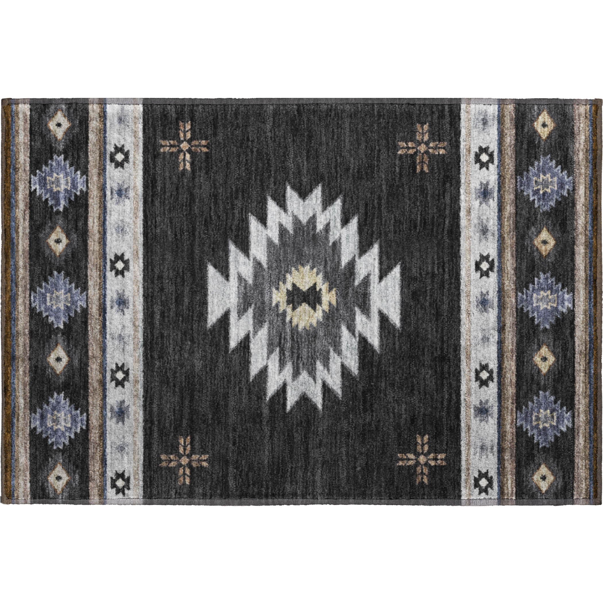 Siena Machine Washable Southwest Midnight Black Rug 1'8" x 2'6" #shape_Rectangle