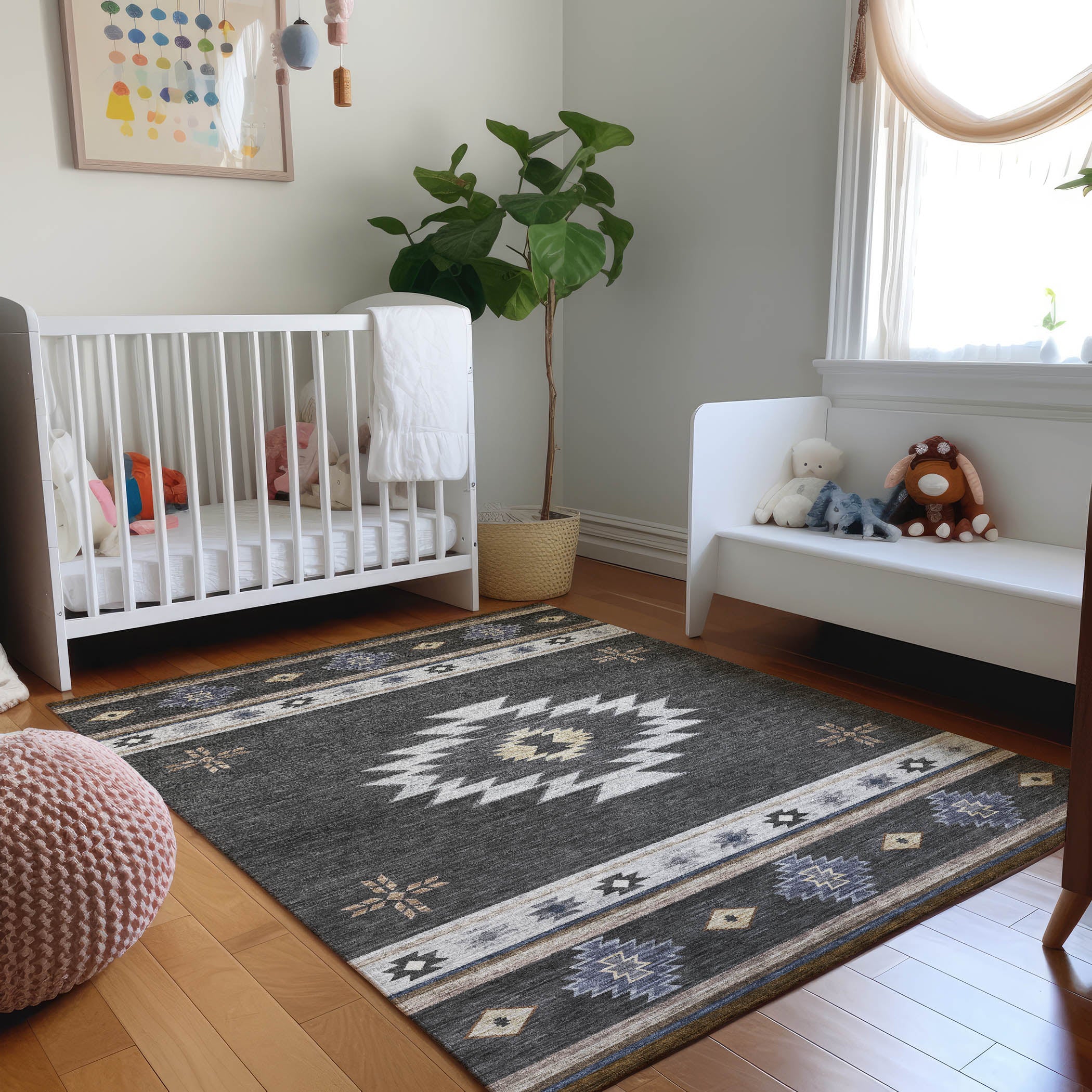 Siena Machine Washable Southwest Midnight Black Rug 2'6" x 3'10" #shape_Rectangle