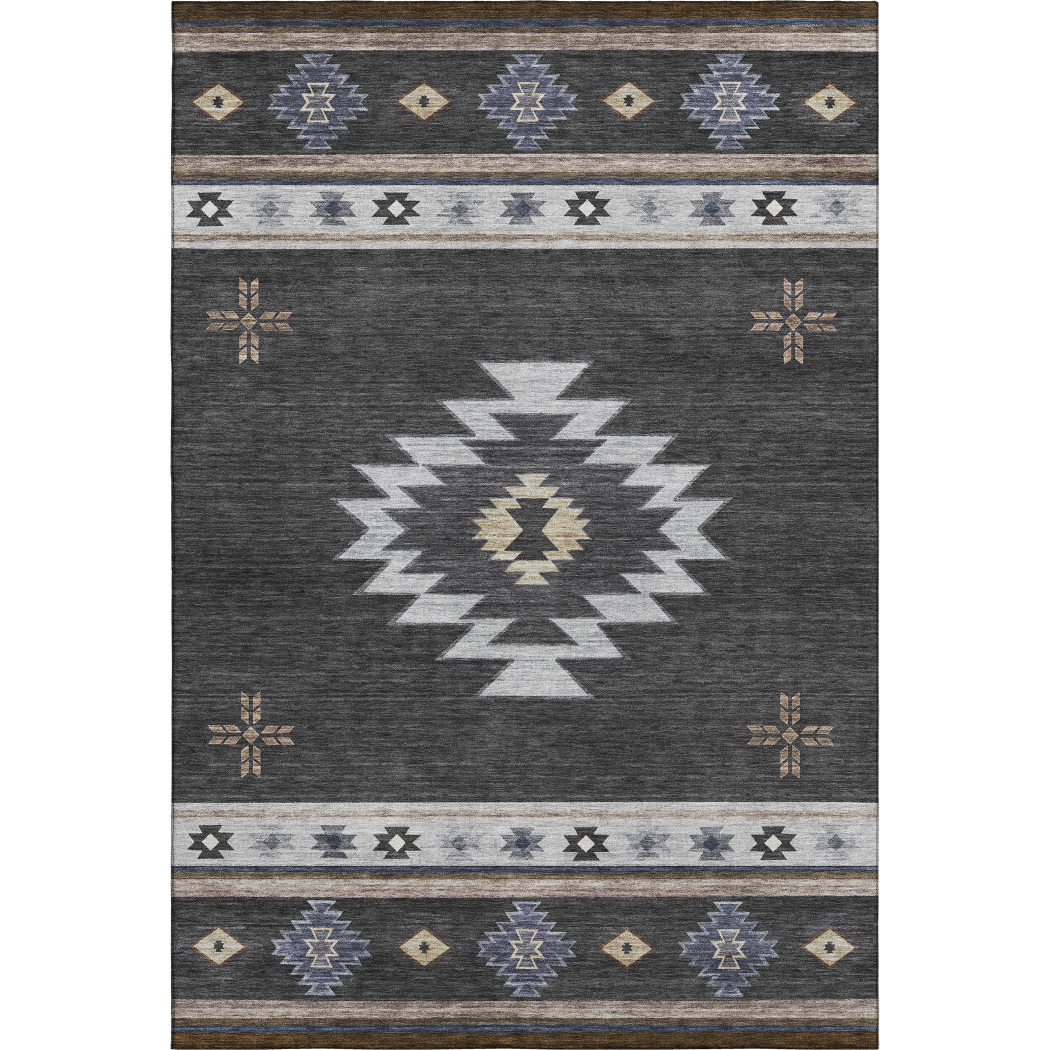 Siena Machine Washable Southwest Midnight Black Rug 2'6" x 3'10" #shape_Rectangle