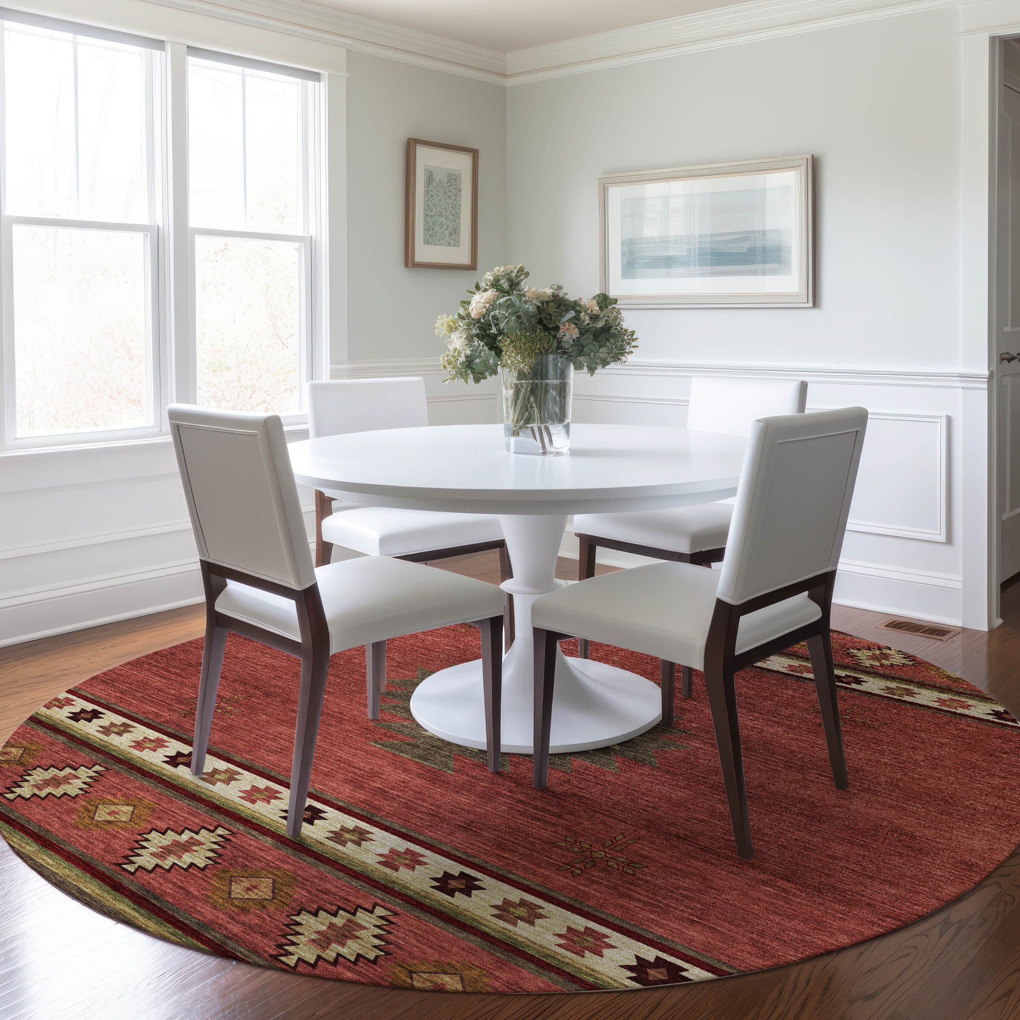 Siena Machine Washable Southwest Spice Red Rug 8' x 8' #shape_Round