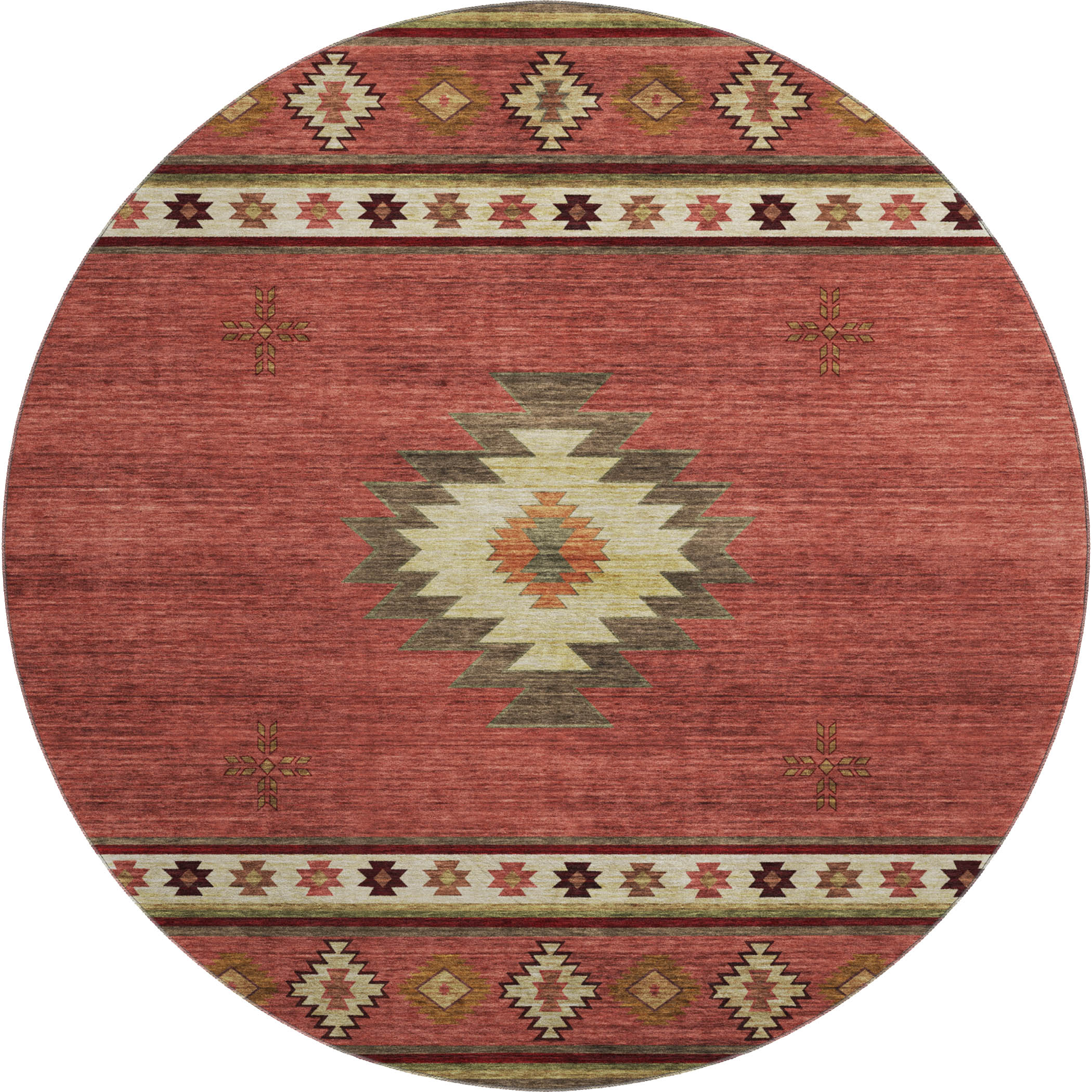 Siena Machine Washable Southwest Spice Red Rug 8' x 8' #shape_Round