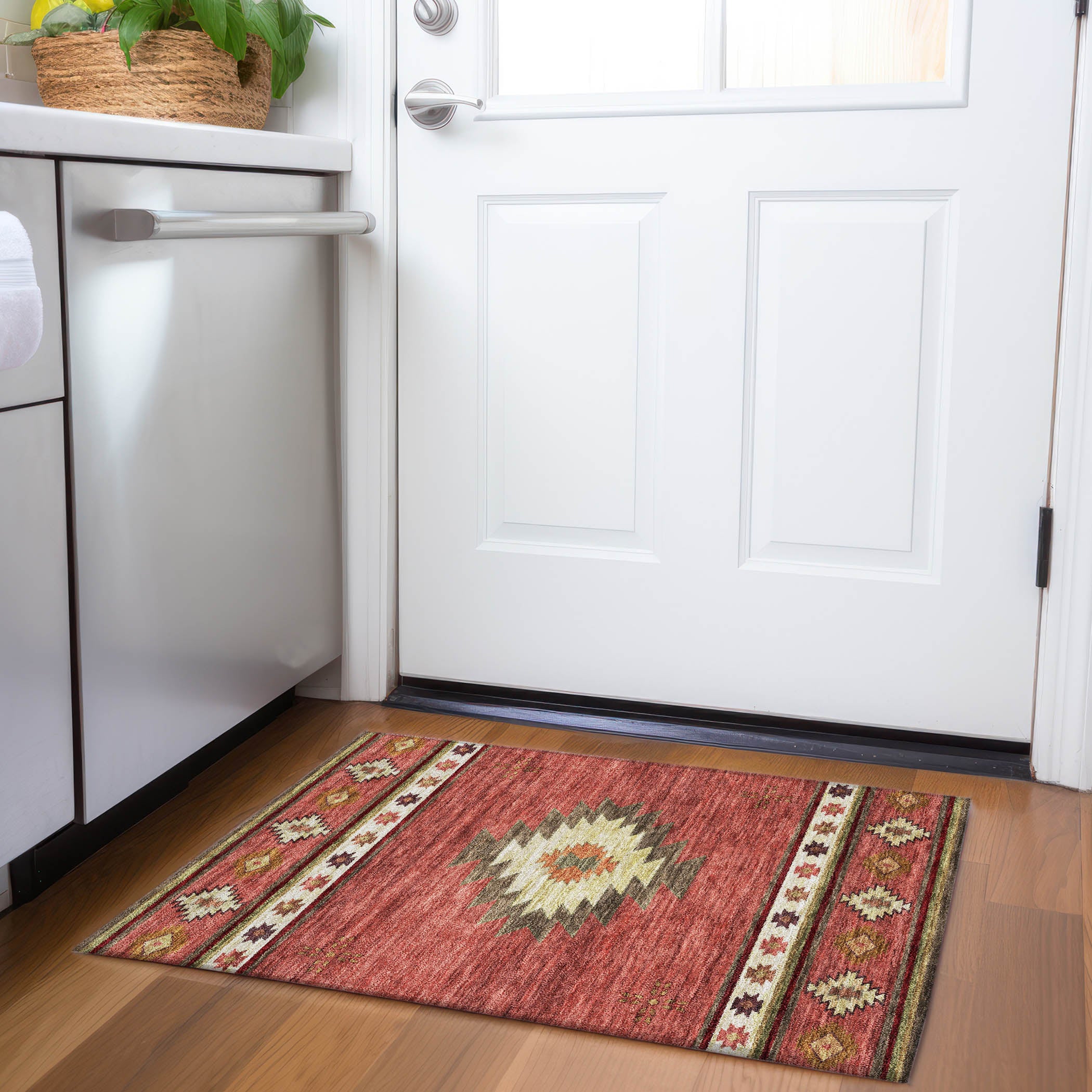 Siena Machine Washable Southwest Spice Red Rug 1'8" x 2'6" #shape_Rectangle
