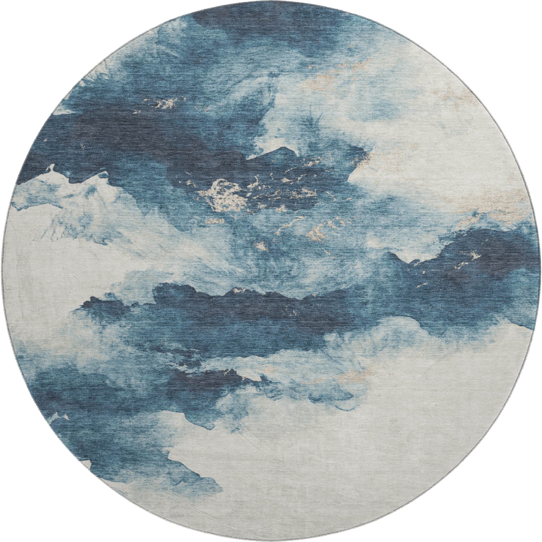 Cairo Machine Washable Transitional Navy Blue Rug 8' x 8' #shape_Round