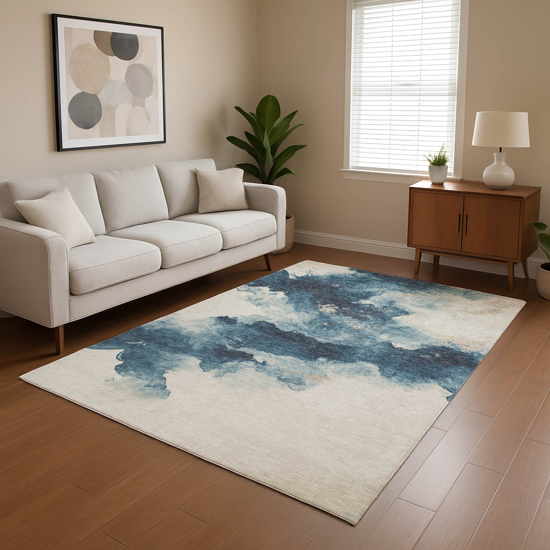Cairo Machine Washable Transitional Navy Blue Rug 2'6" x 3'10" #shape_Rectangle