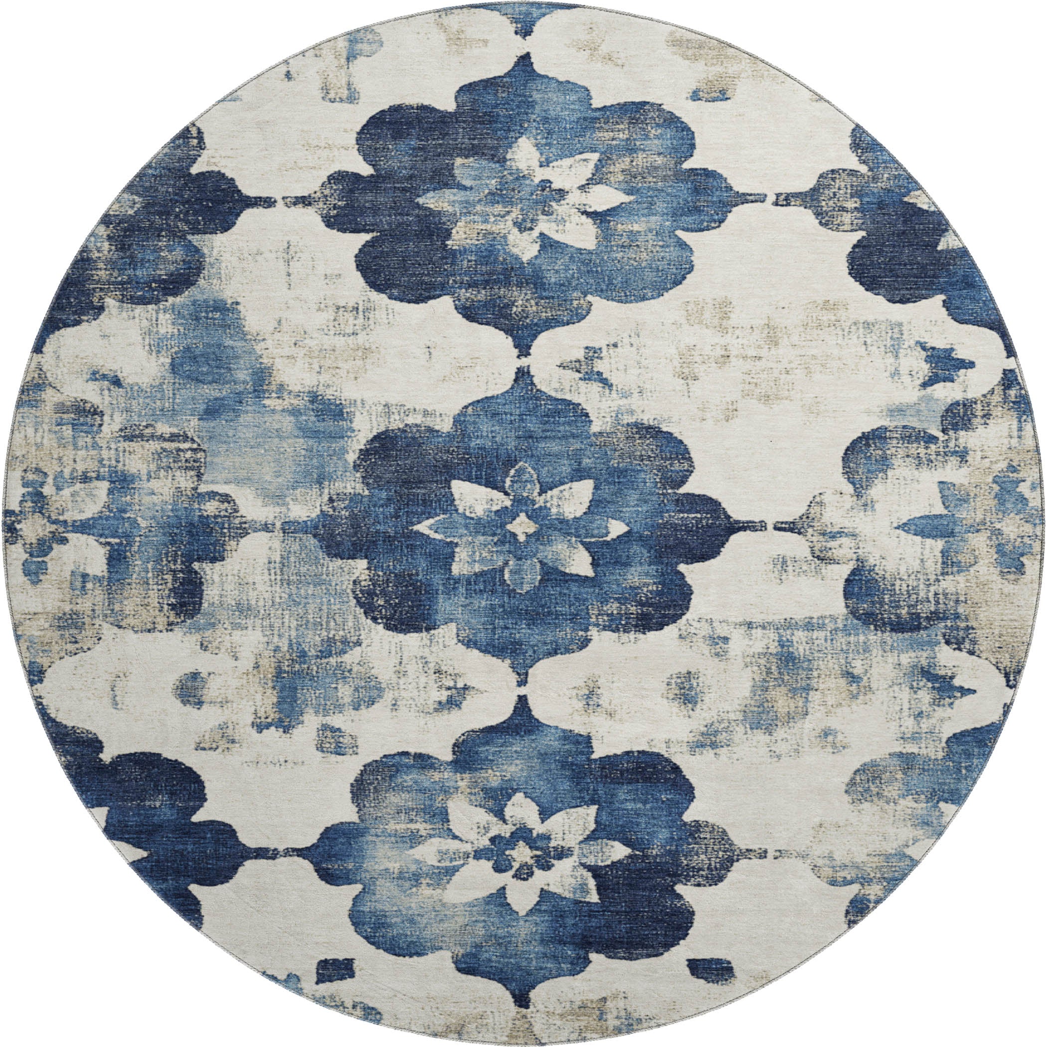 Ghent Machine Washable Transitional Navy Blue Rug 8' x 8' #shape_Round