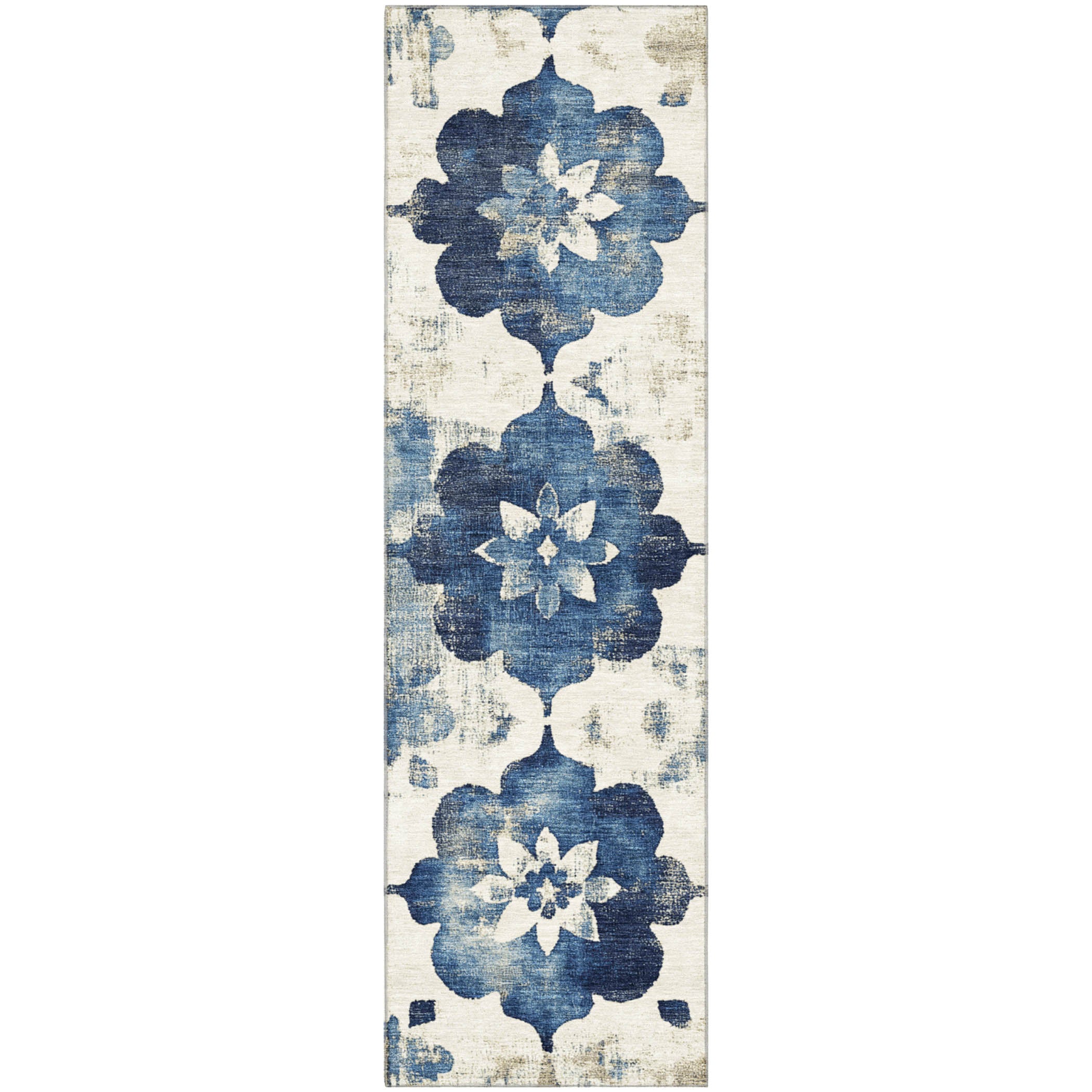 Ghent Machine Washable Transitional Navy Blue Rug 2'3" x 7'6" #shape_Runner