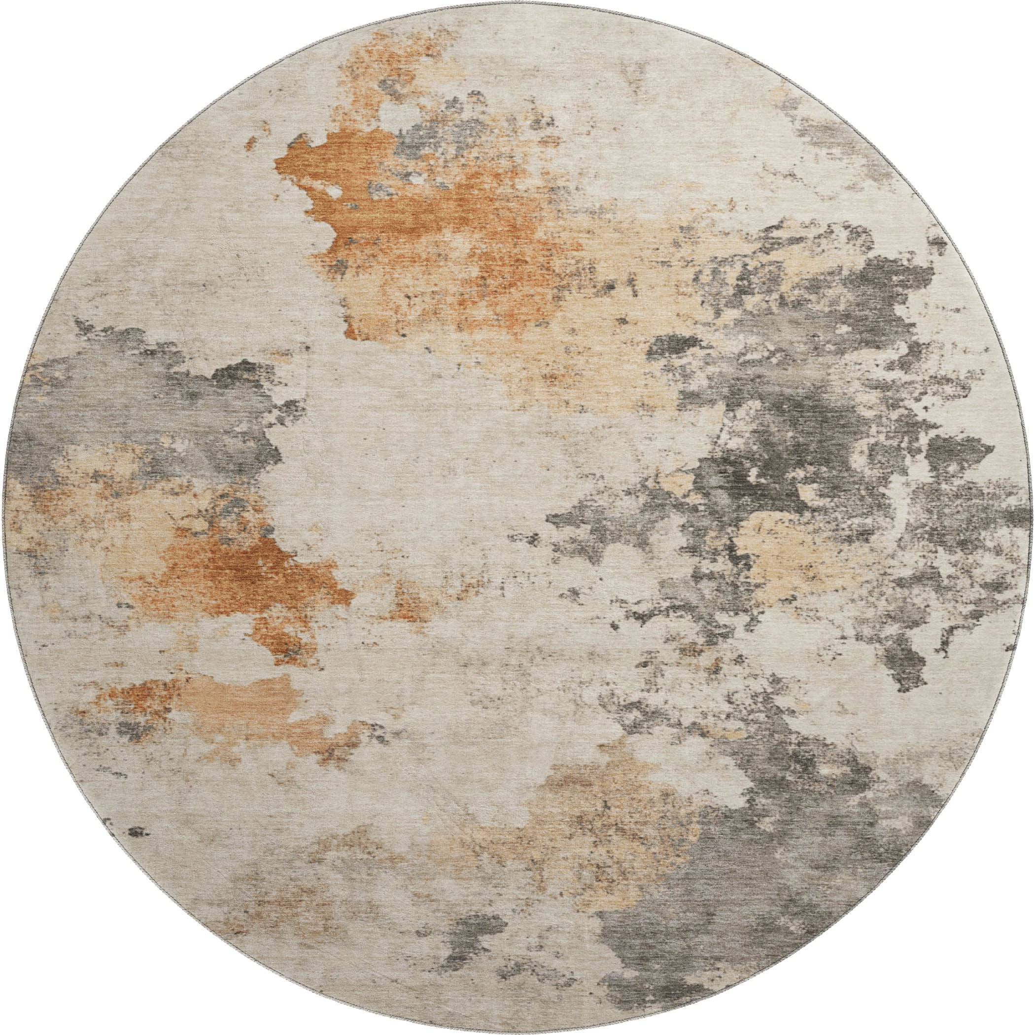 Luang Prabang Machine Washable Transitional Rust Orange Rug 8' x 8' #shape_Round
