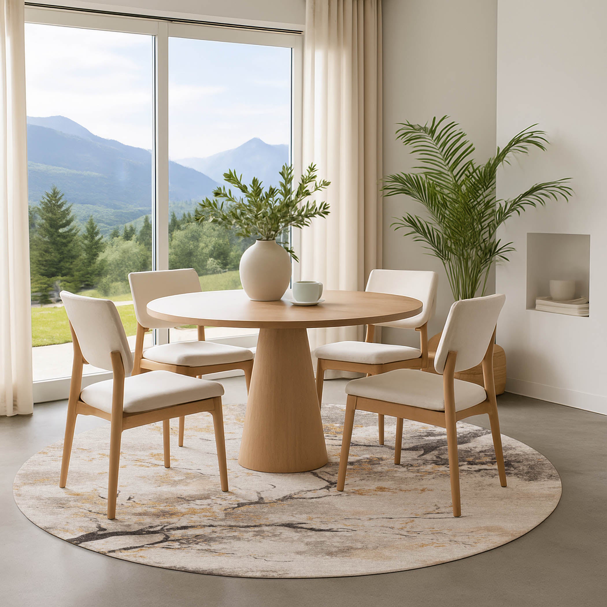 Bern Machine Washable Transitional Putty Ivory Rug 8' x 8' #shape_Round