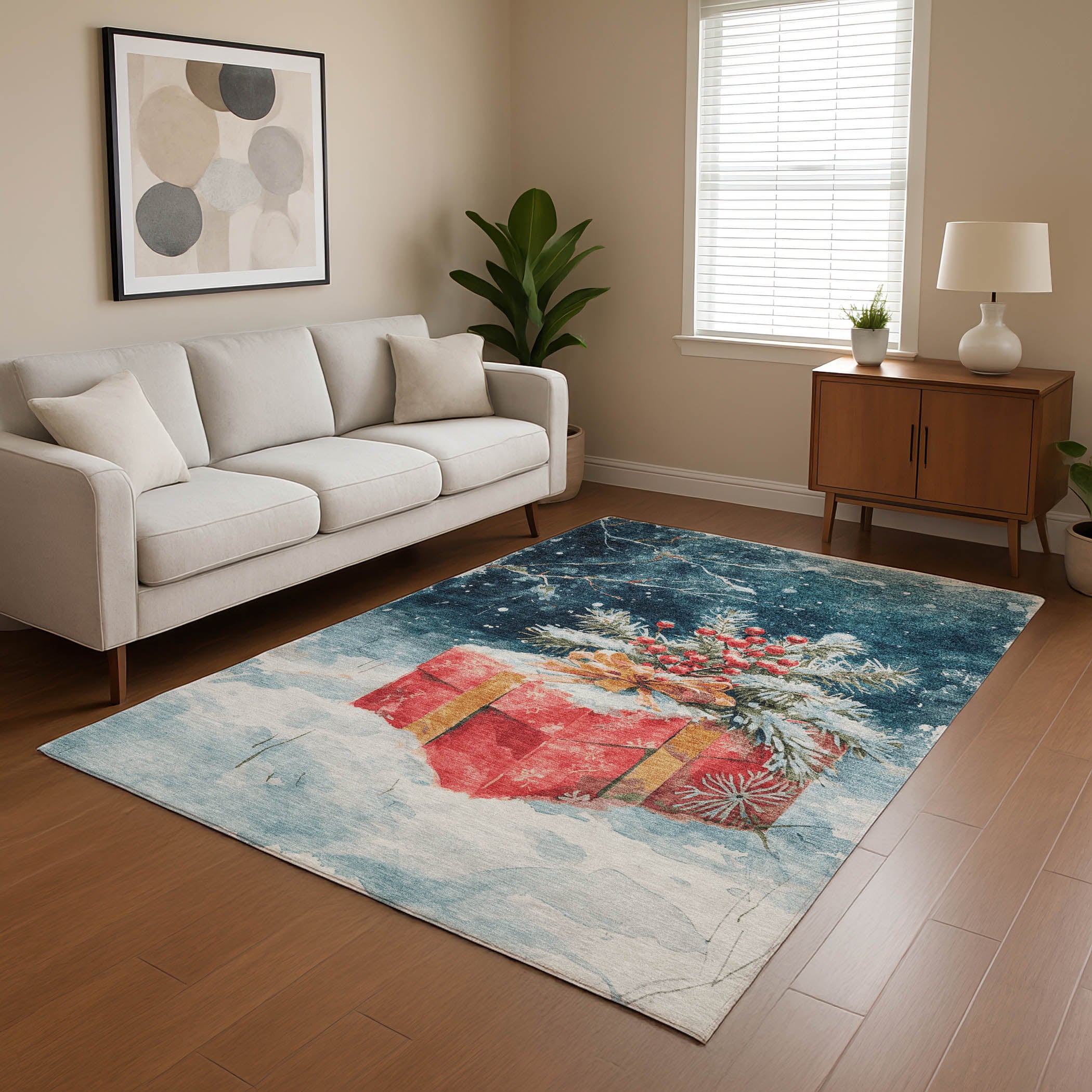 Kathmandu Machine Washable Transitional Blue Rug 2'6" x 3'10" #shape_Rectangle