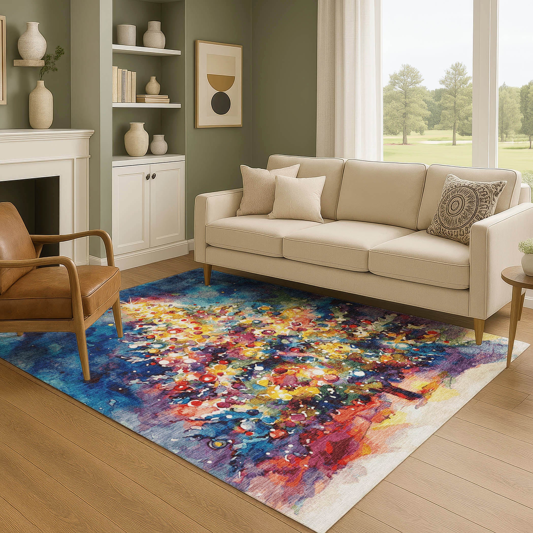 Lisbon Machine Washable Transitional Navy Blue Rug 2'6" x 3'10" #shape_Rectangle