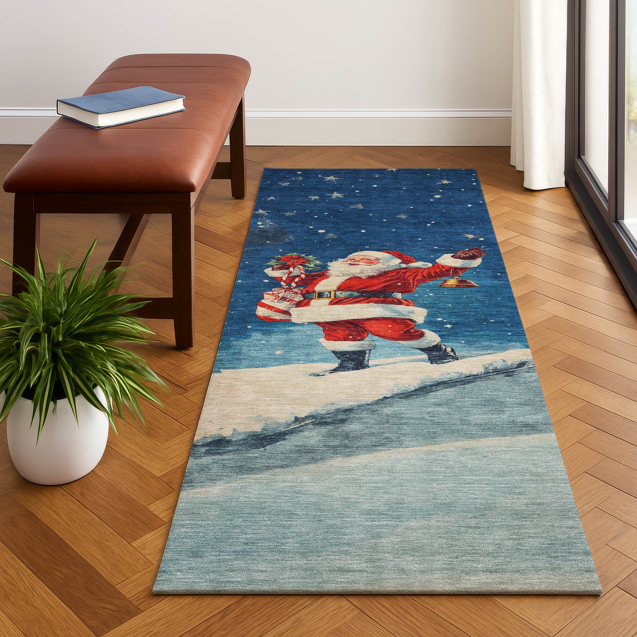 Nairobi Machine Washable Transitional Blue Rug 2'3" x 7'6" #shape_Runner