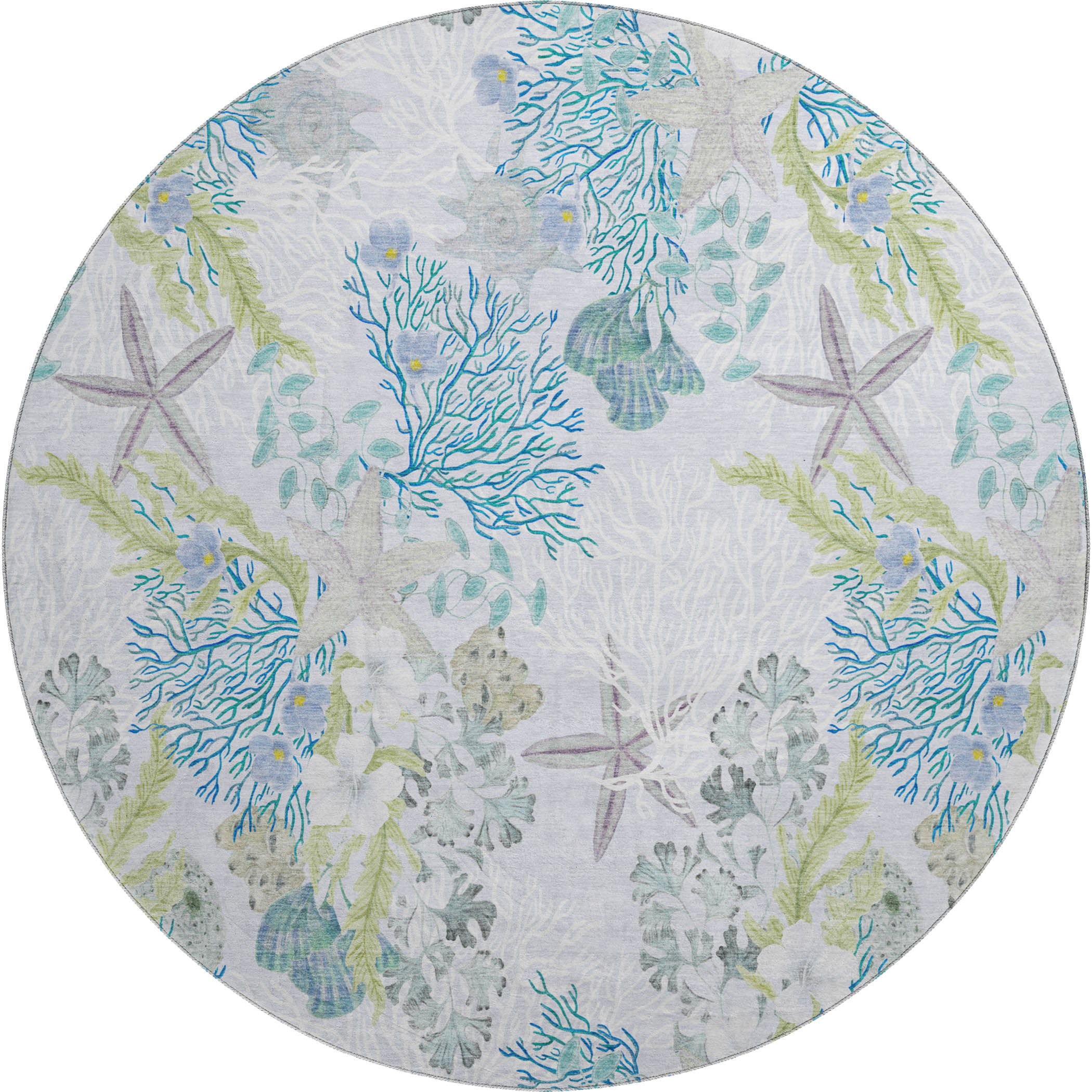 Budapest Machine Washable Coastal Aqua Gray Rug 8' x 8' #shape_Round
