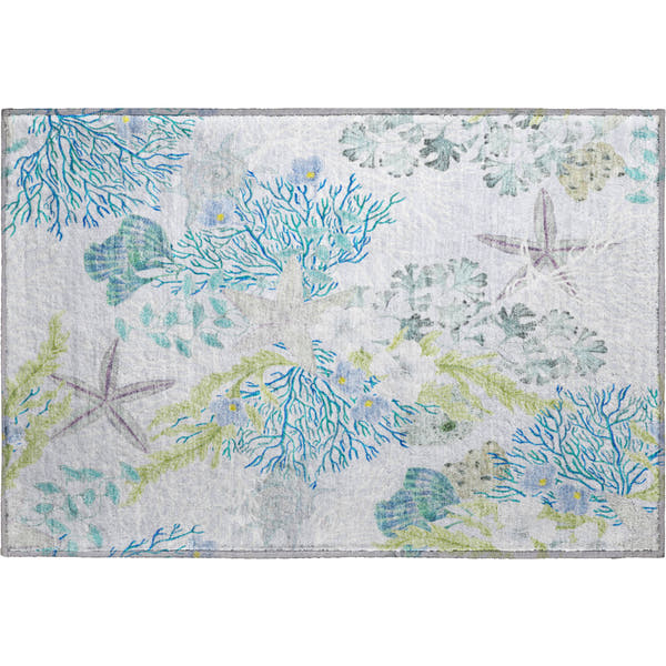 Budapest Machine Washable Coastal Aqua Gray Rug 1'8" x 2'6"