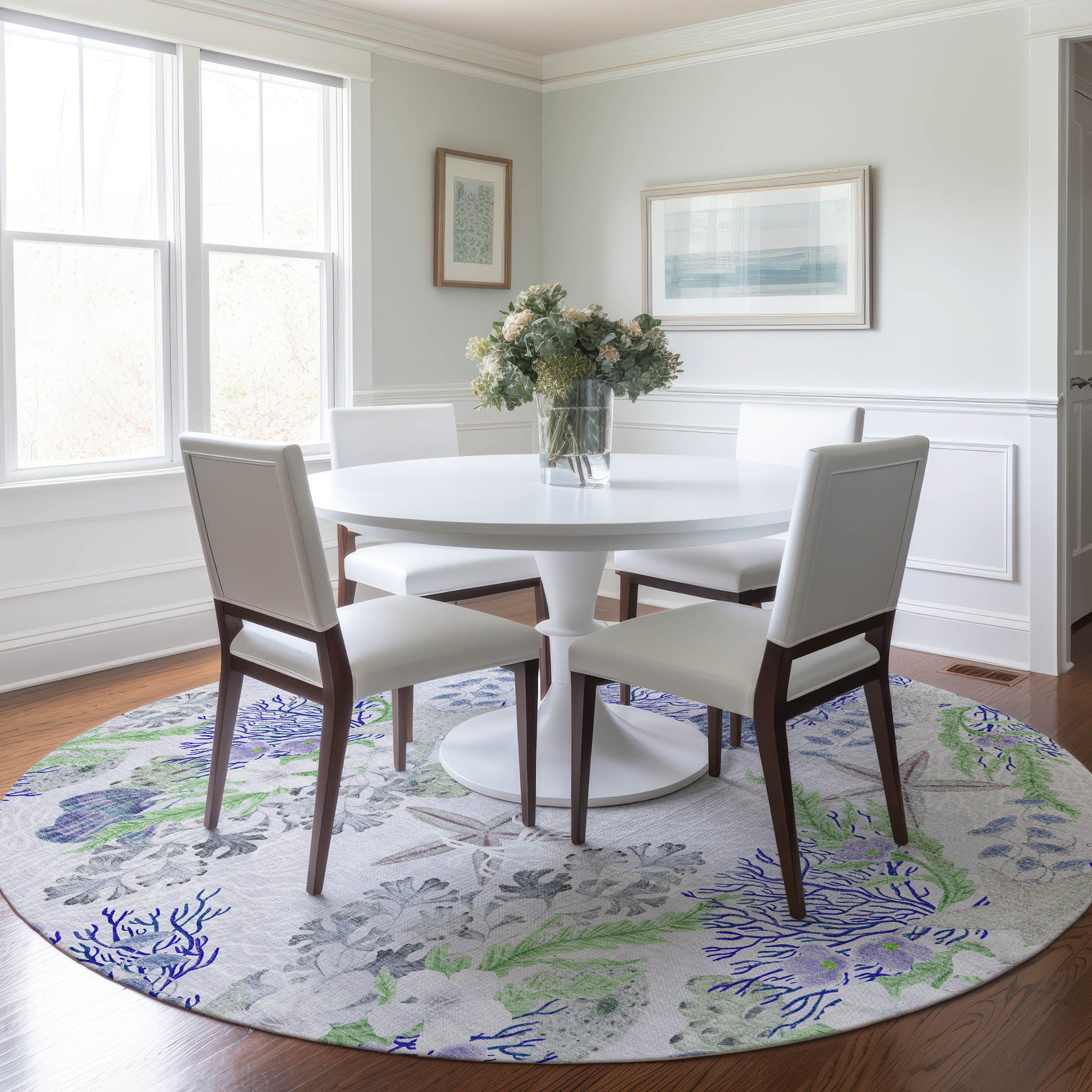 Budapest Machine Washable Coastal Blue Purple Rug 8' x 8' #shape_Round