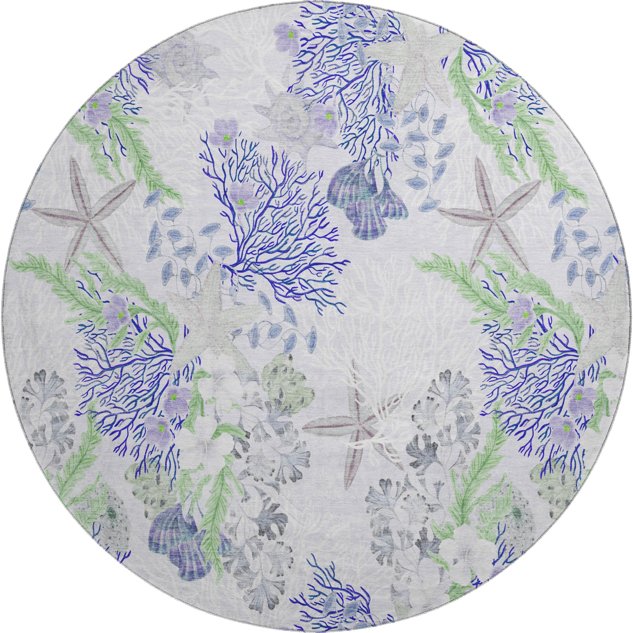 Budapest Machine Washable Coastal Blue Purple Rug 8' x 8' #shape_Round