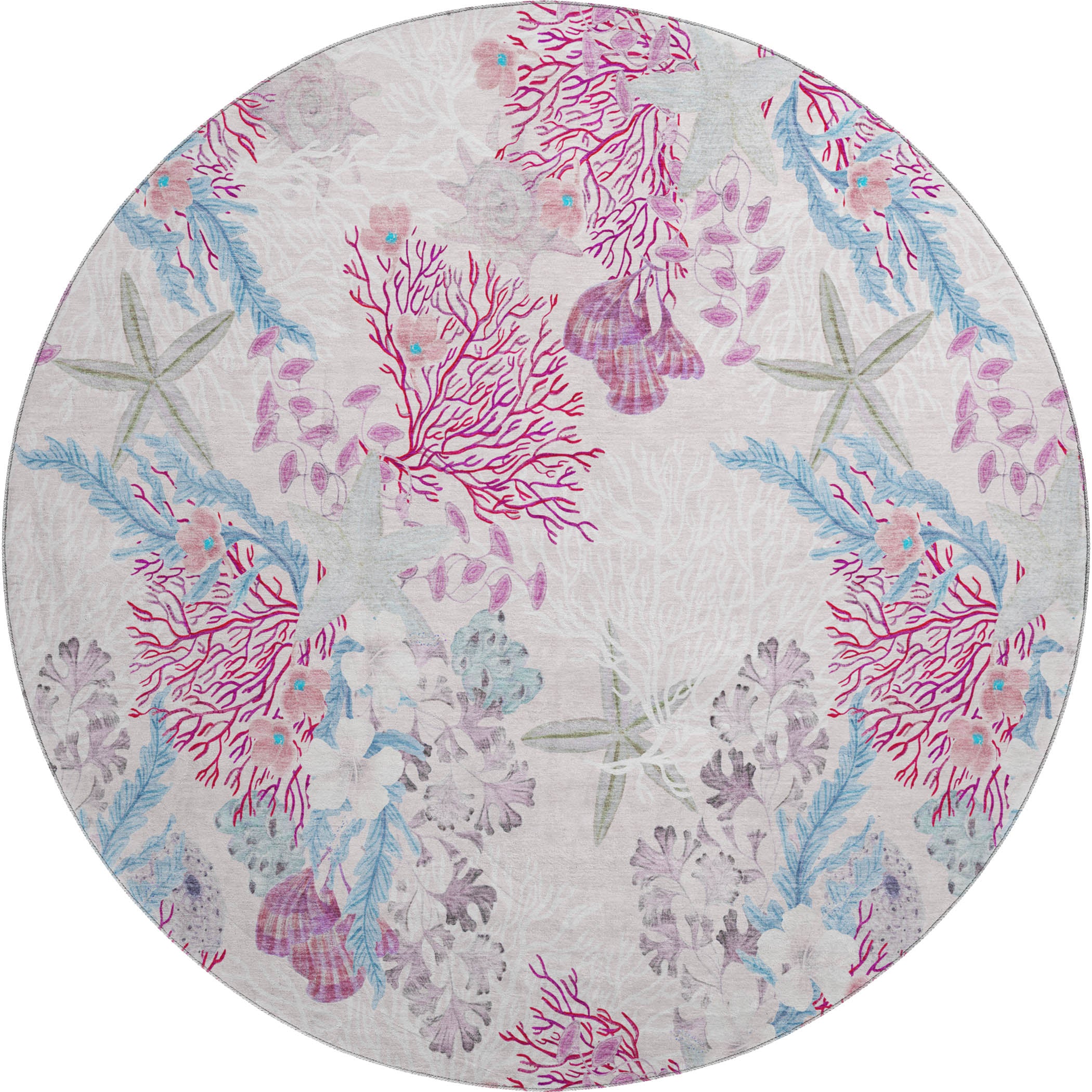 Budapest Machine Washable Coastal Raspberry Pink Rug 8' x 8' #shape_Round