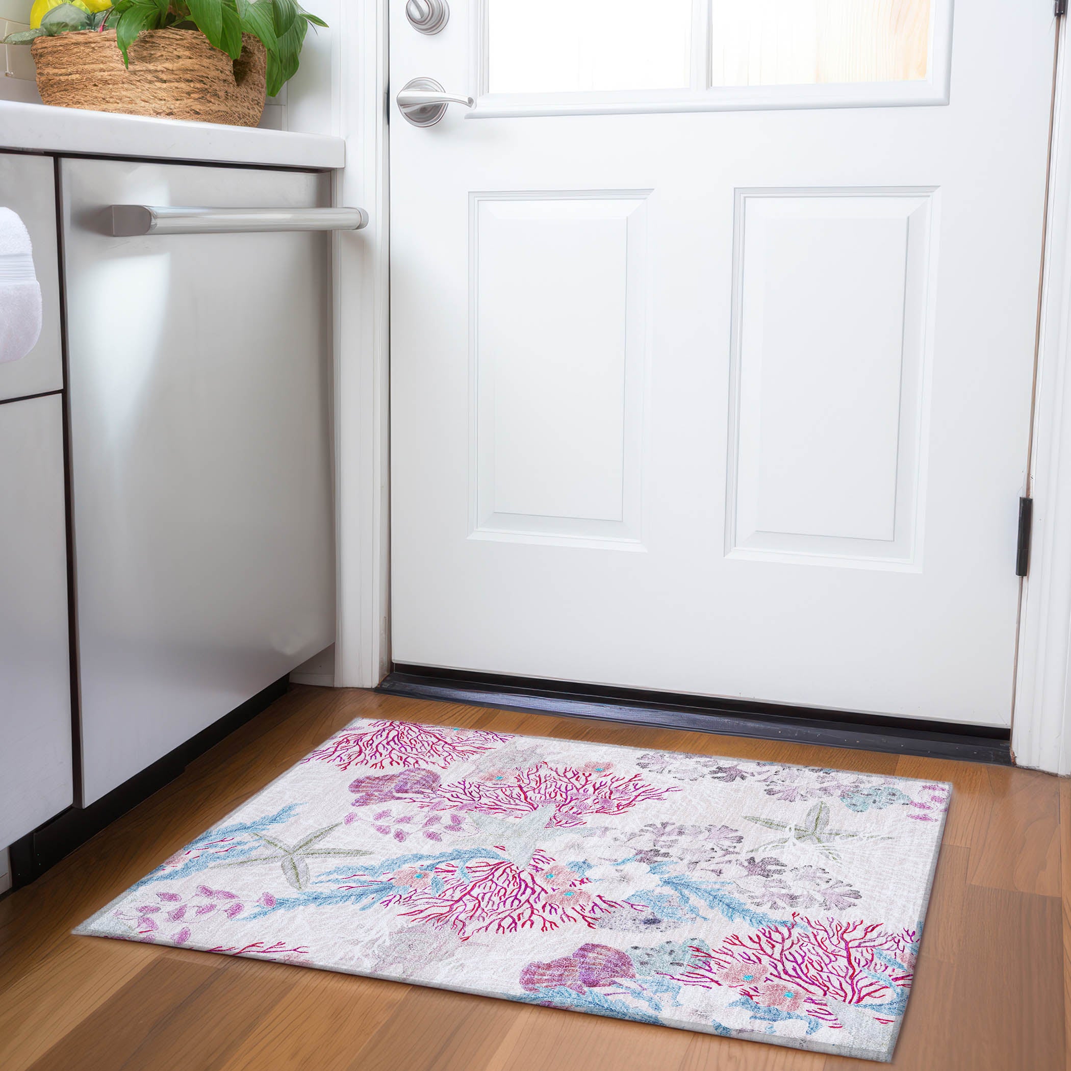 Budapest Machine Washable Coastal Raspberry Pink Rug 1'8" x 2'6" #shape_Rectangle