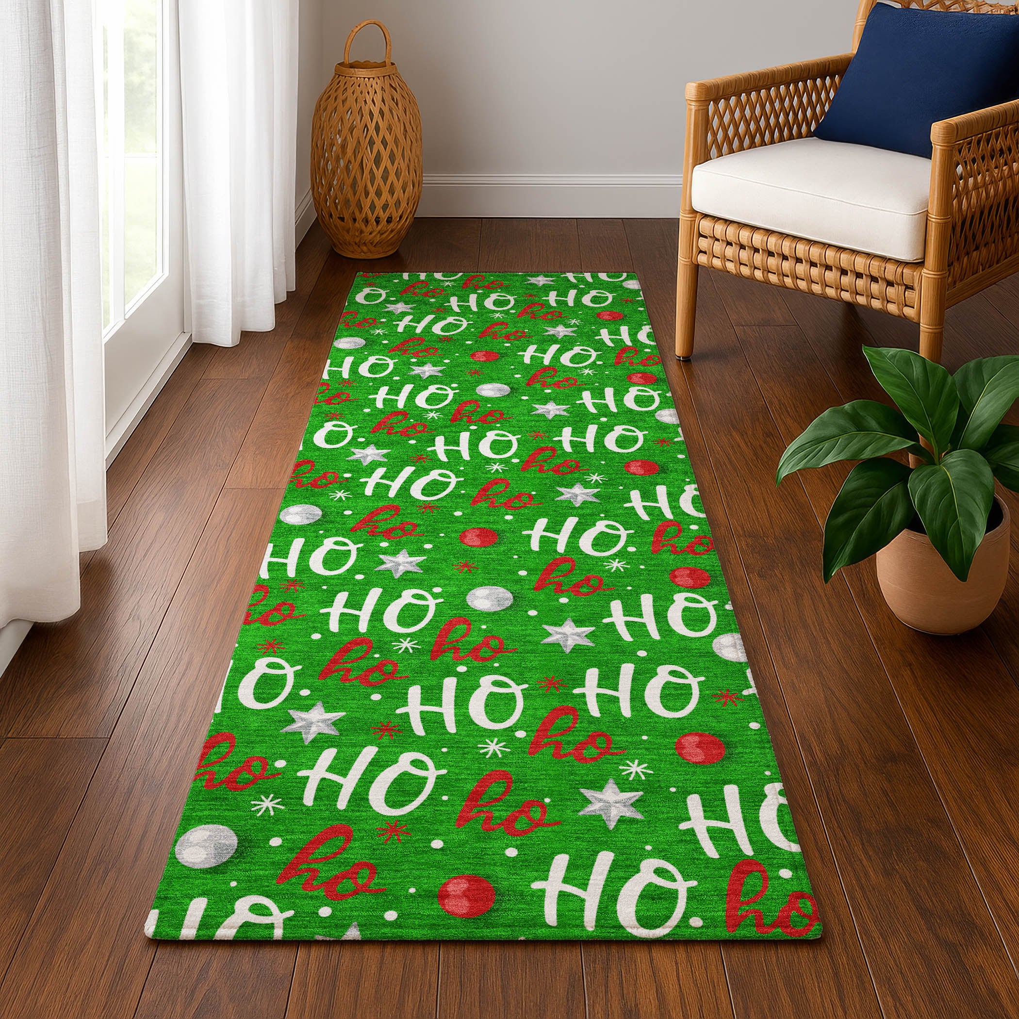 Hoi An Machine Washable Transitional Green Rug 2'3" x 7'6" #shape_Runner