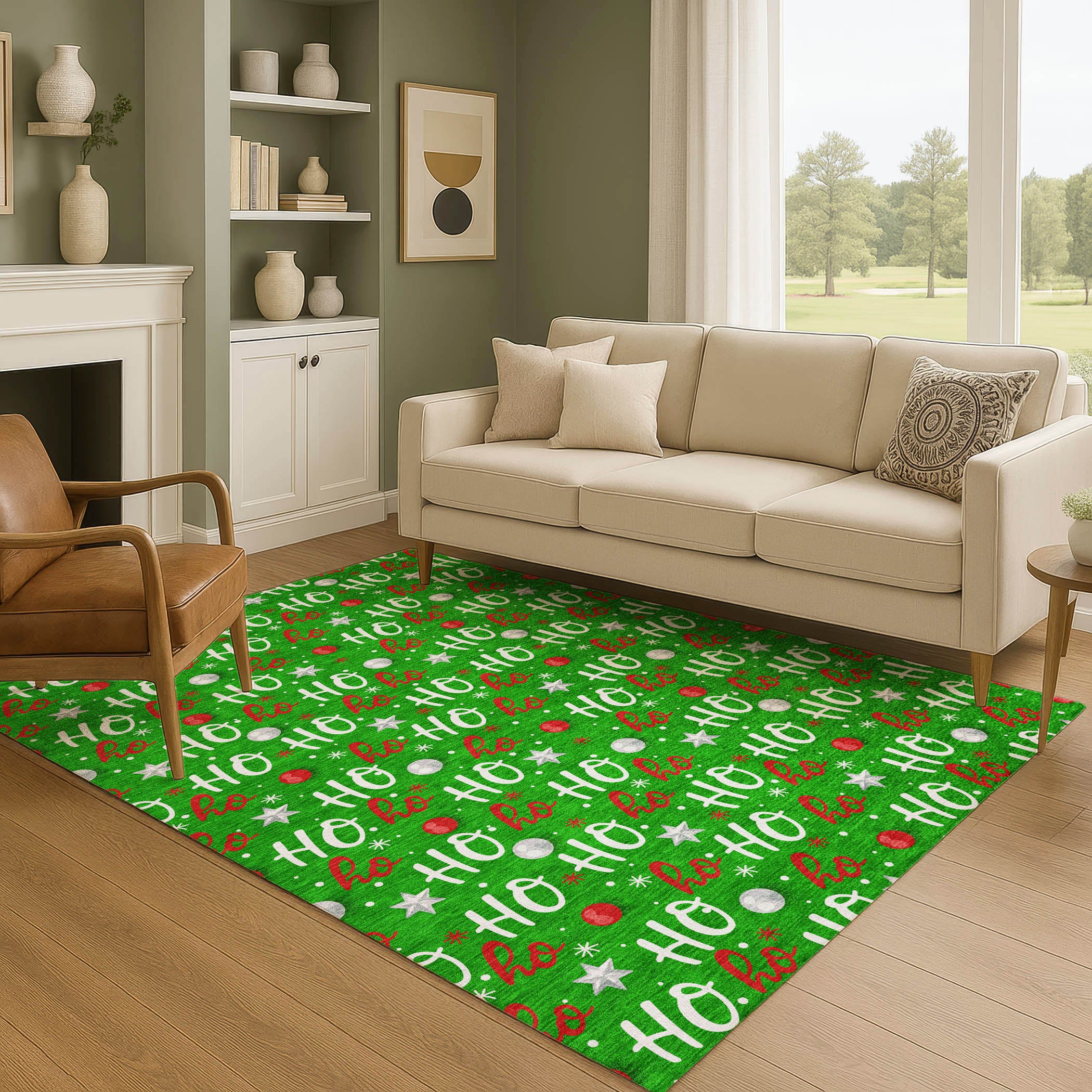 Hoi An Machine Washable Transitional Green Rug 2'6" x 3'10" #shape_Rectangle