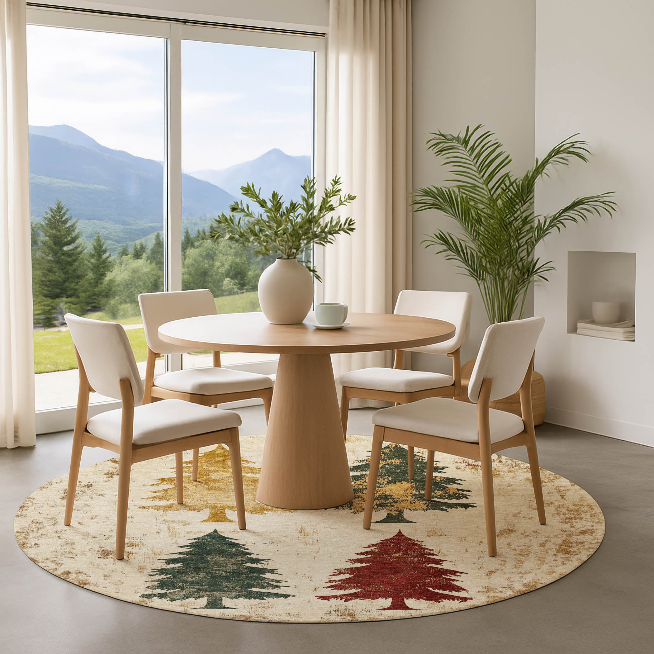 Seville Machine Washable Transitional Ivory Rug 8' x 8' #shape_Round