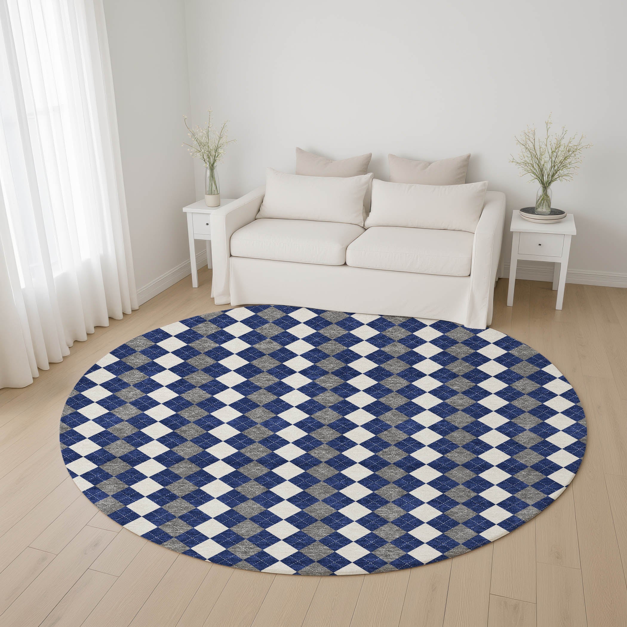 Sintra Machine Washable Transitional Navy Blue Rug 8' x 8' #shape_Round