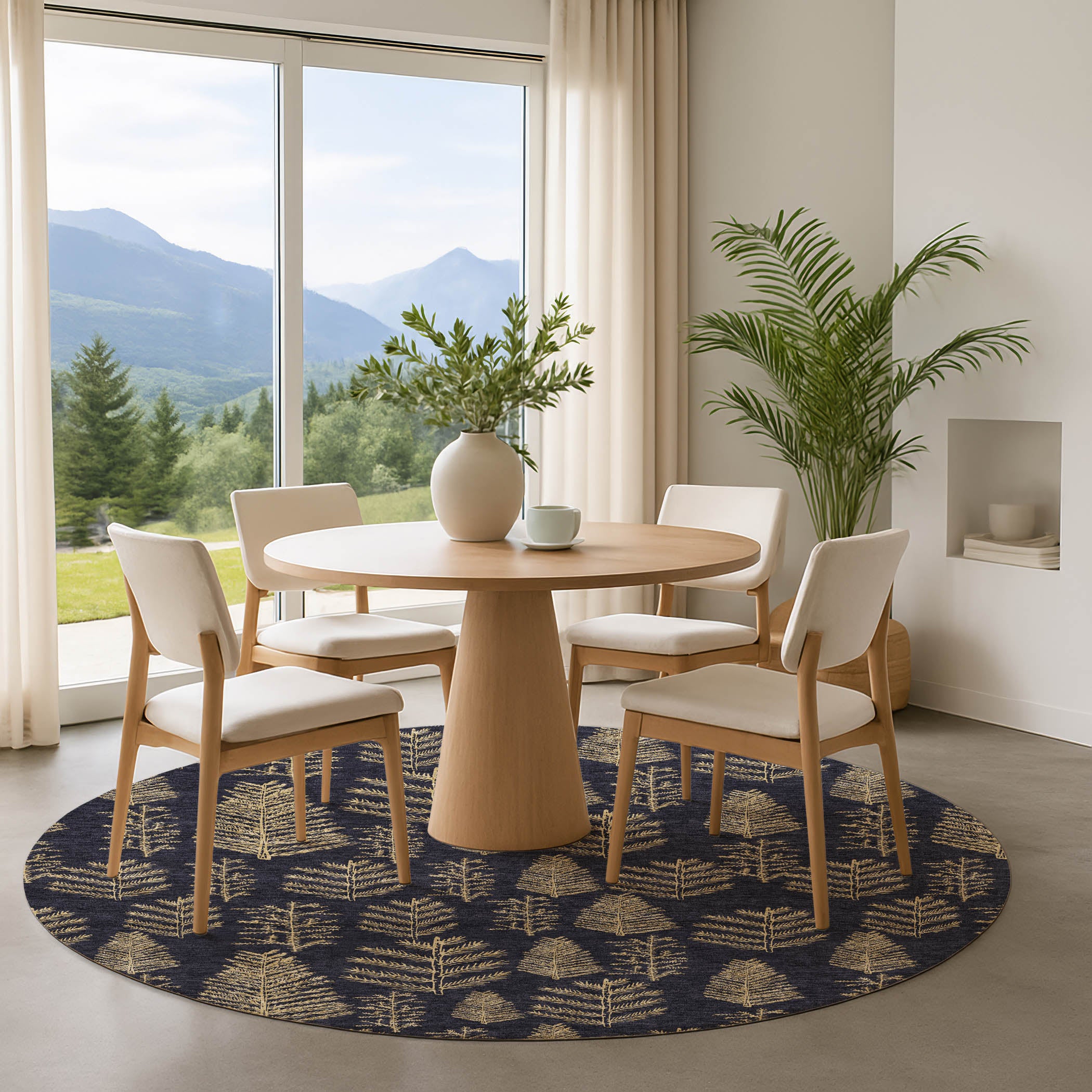 Lima Machine Washable Transitional Black Rug 8' x 8' #shape_Round