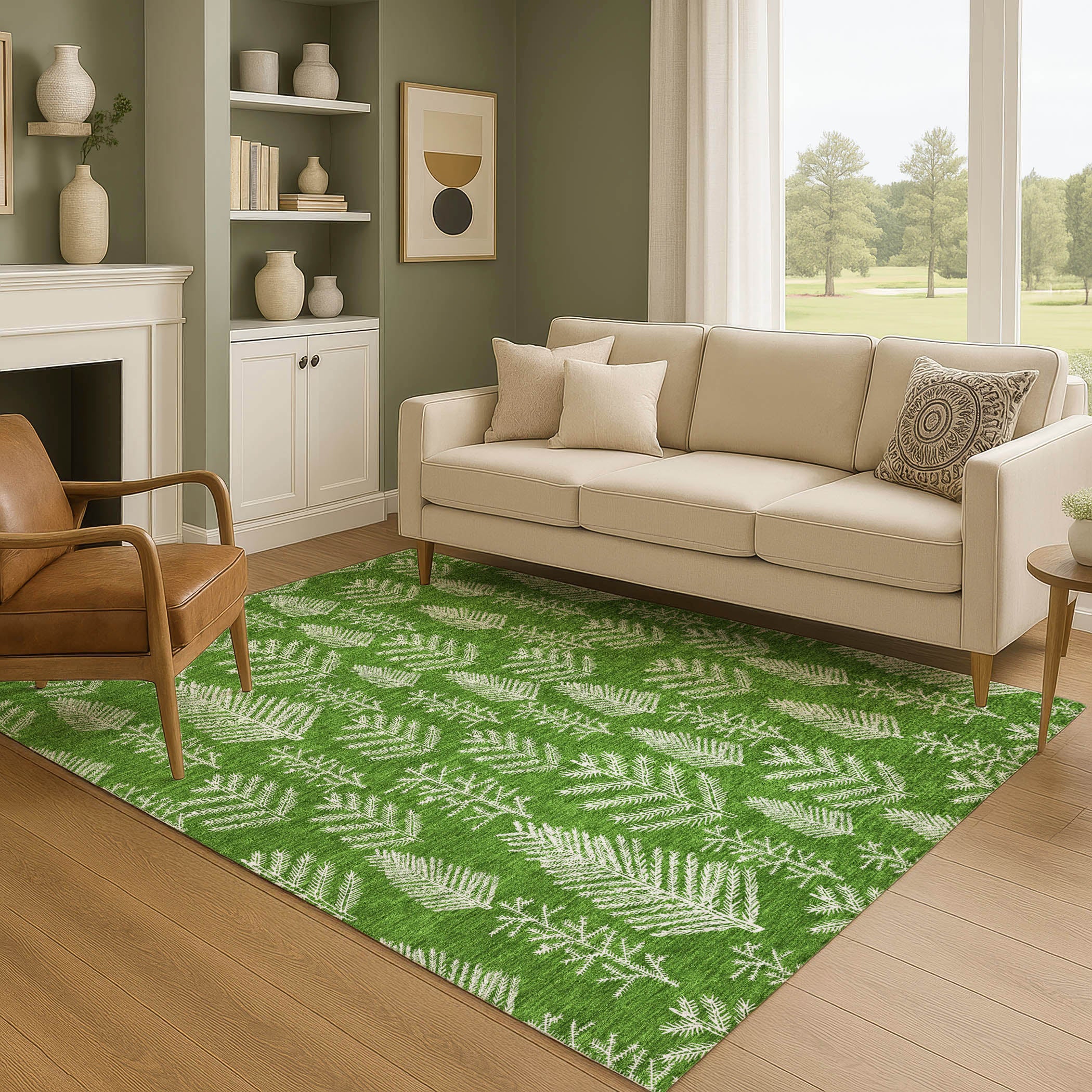 Lima Machine Washable Transitional Green Rug 2'6" x 3'10" #shape_Rectangle