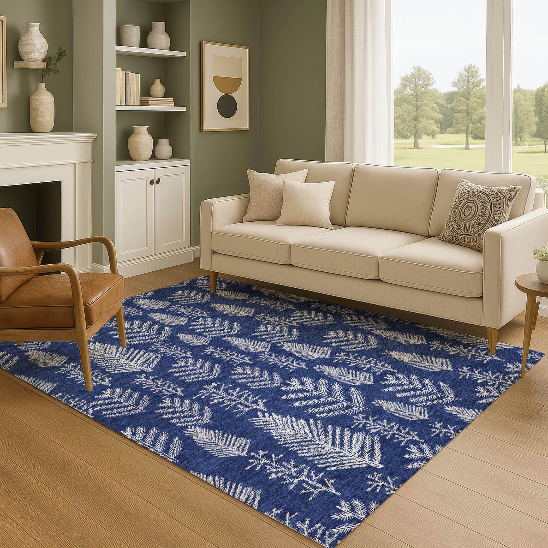 Lima Machine Washable Transitional Navy Blue Rug 2'6" x 3'10" #shape_Rectangle