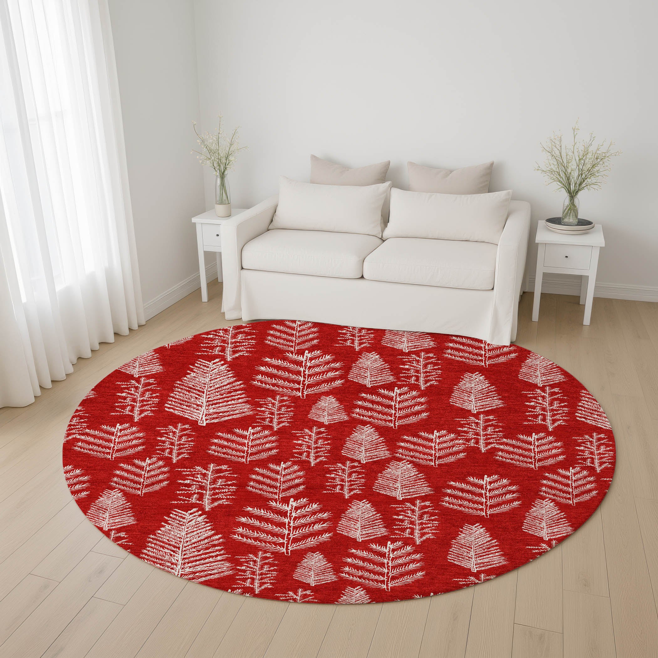 Lima Machine Washable Transitional Red Rug 8' x 8' #shape_Round