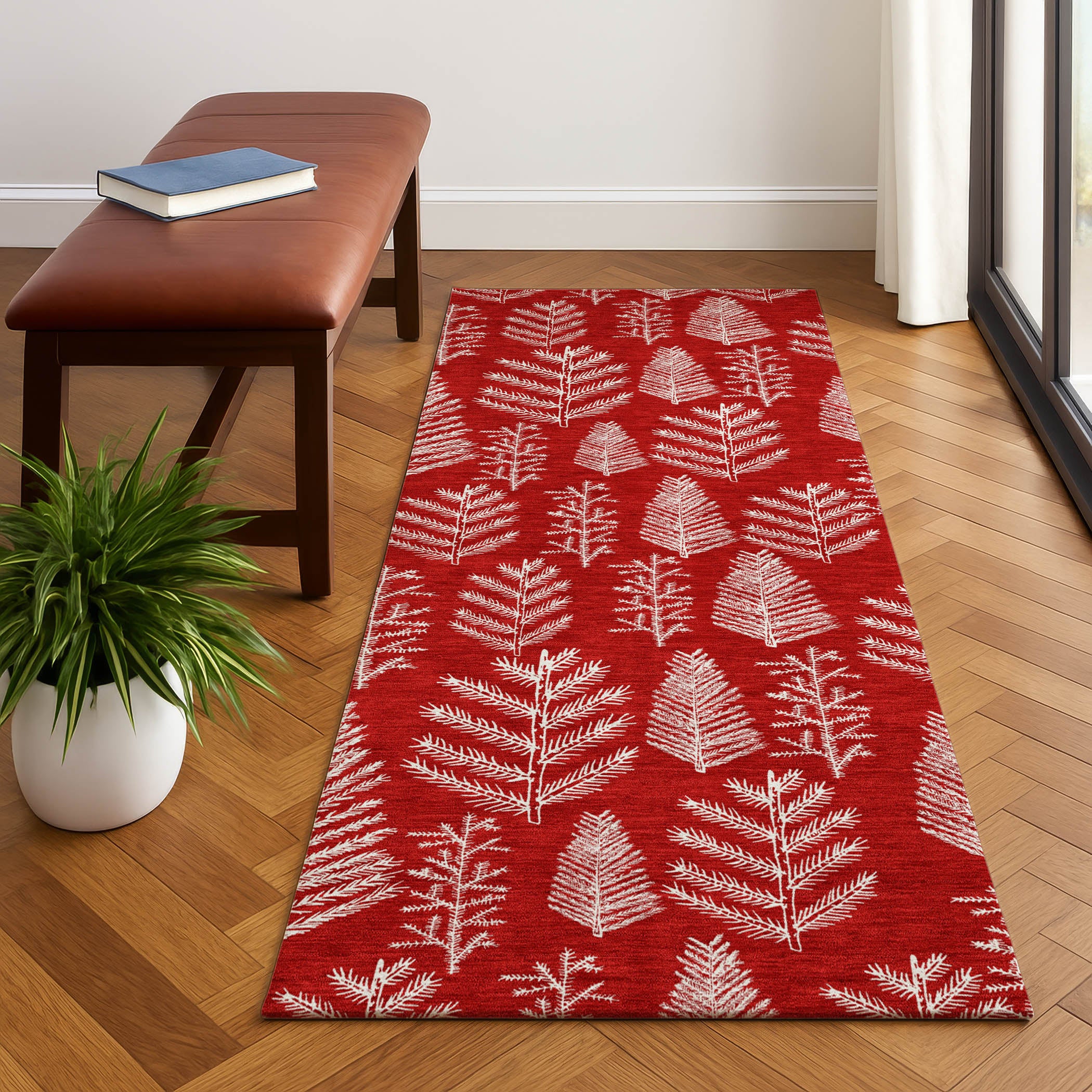 Lima Machine Washable Transitional Red Rug 2'3" x 7'6" #shape_Runner