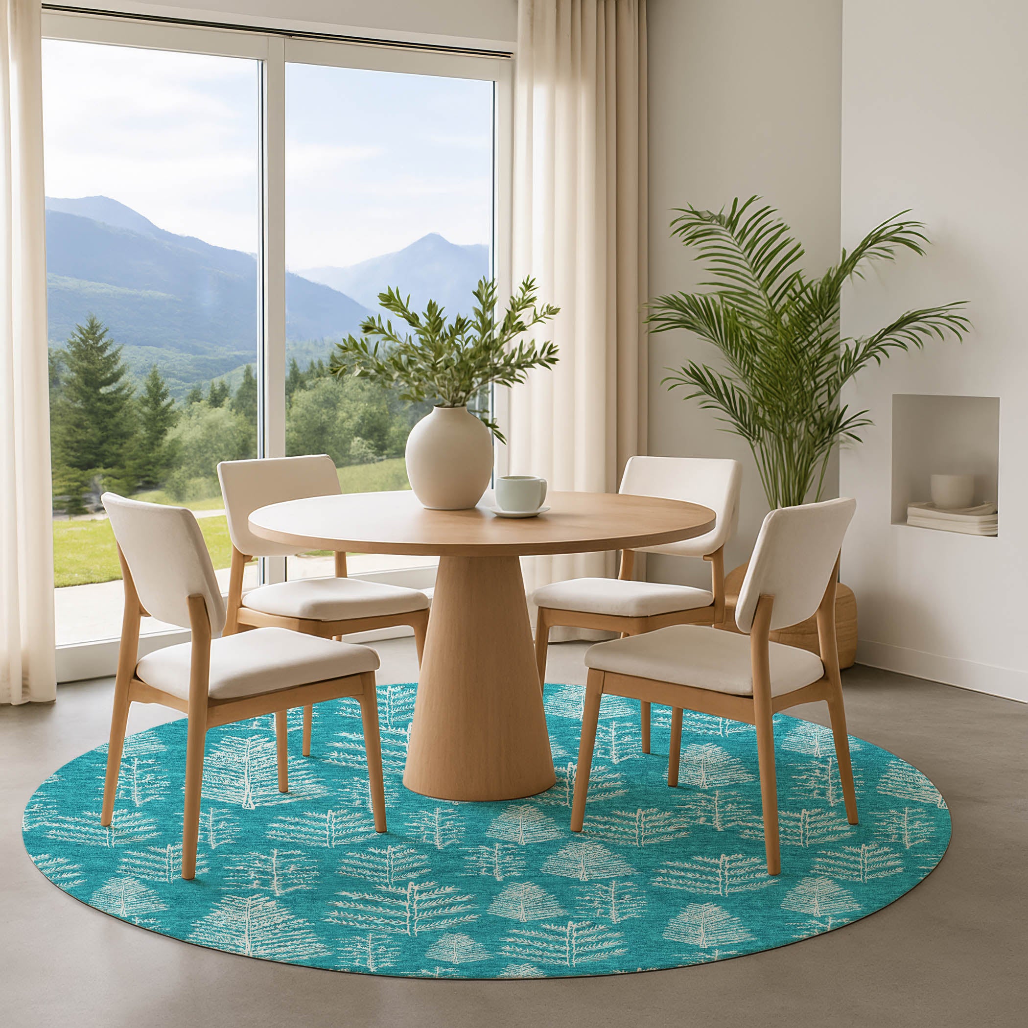 Lima Machine Washable Transitional Teal Rug 8' x 8' #shape_Round