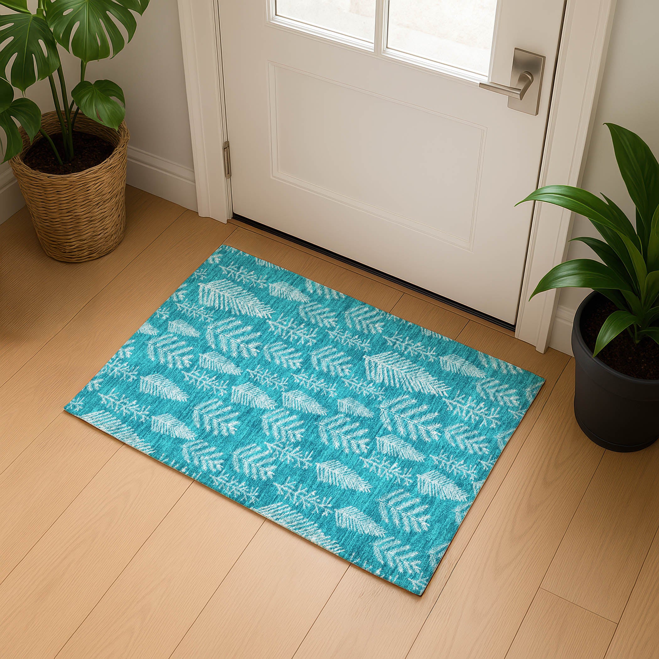 Lima Machine Washable Transitional Teal Rug 1'8" x 2'6" #shape_Rectangle