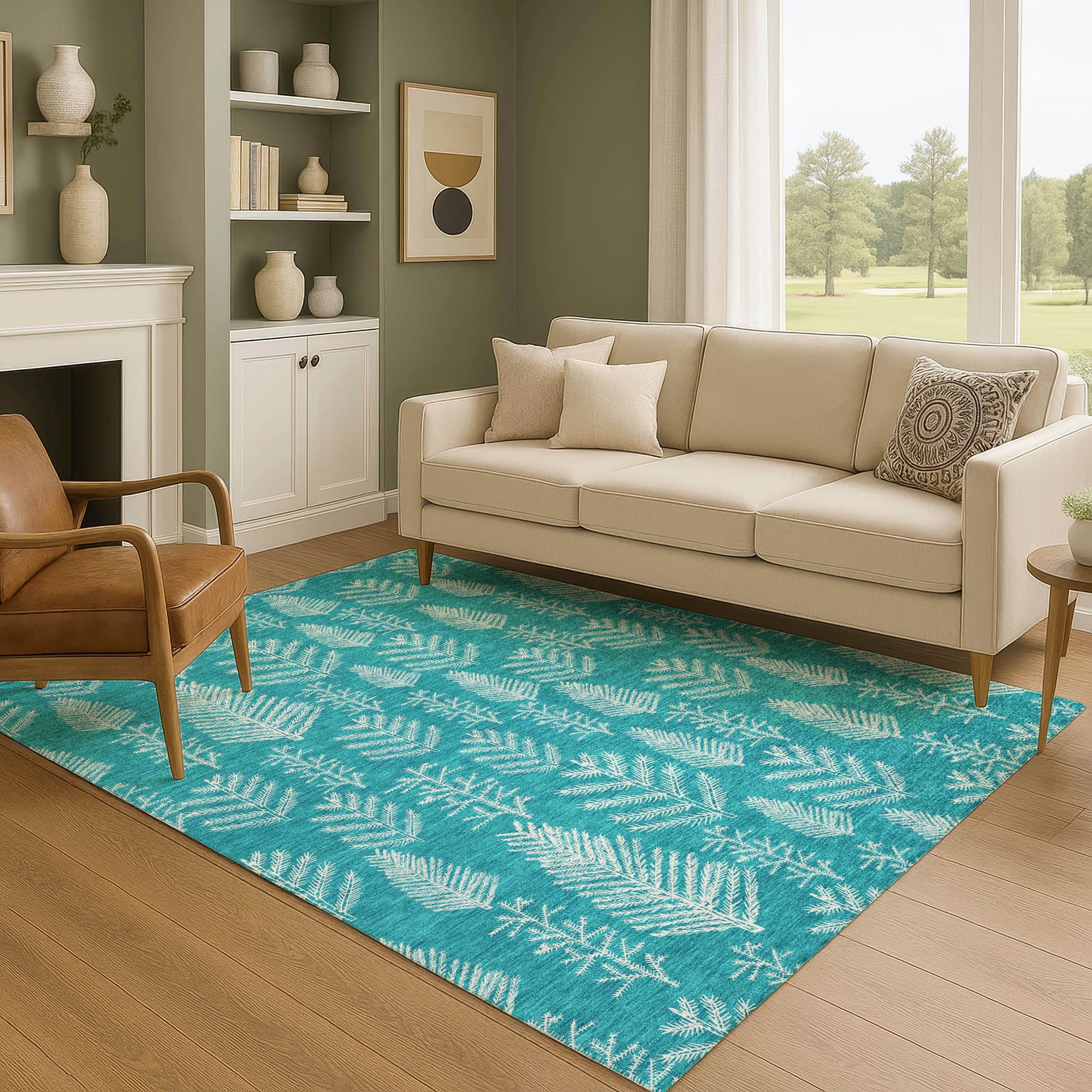 Lima Machine Washable Transitional Teal Rug 2'6" x 3'10" #shape_Rectangle