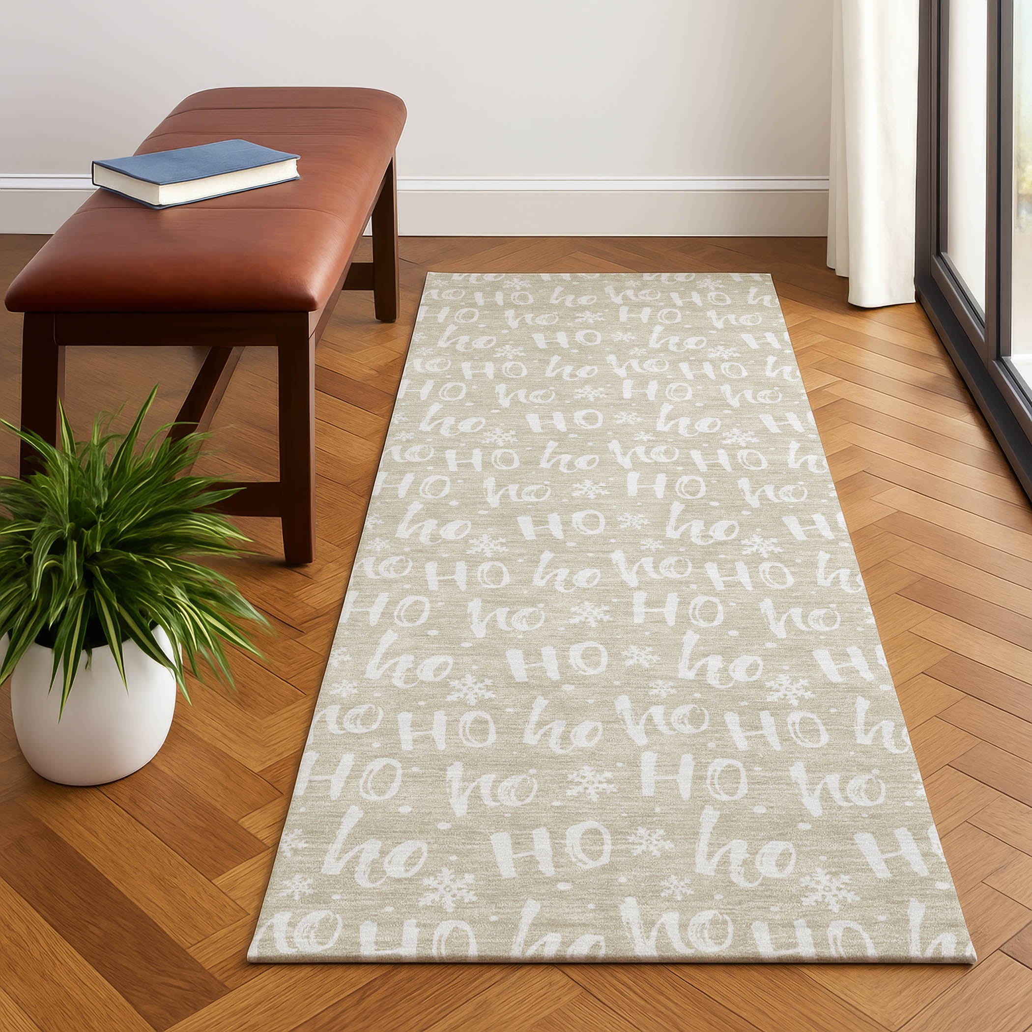 Queenstown Machine Washable Transitional Beige Brown Rug 2'3" x 7'6" #shape_Runner