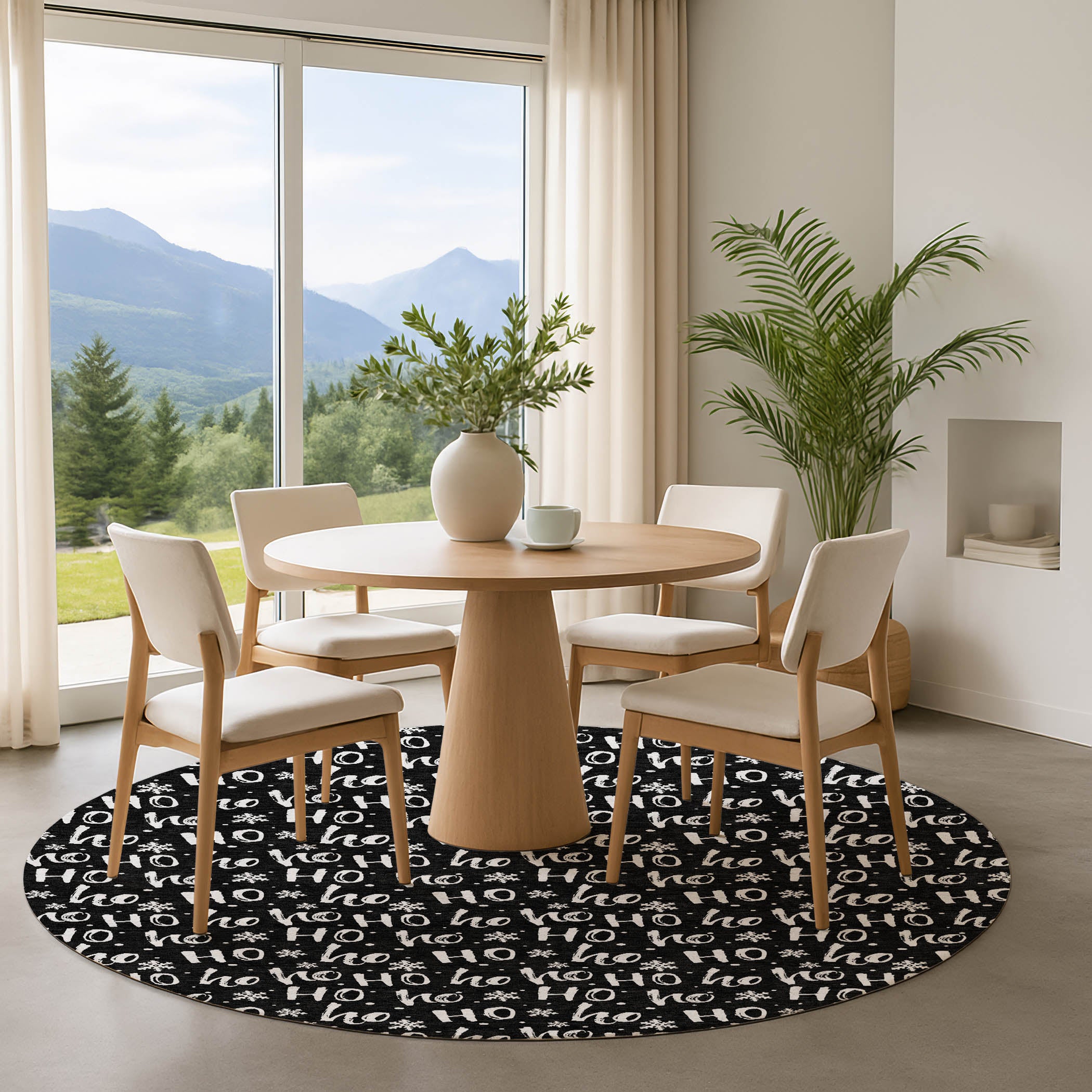Queenstown Machine Washable Transitional Black Rug 8' x 8' #shape_Round