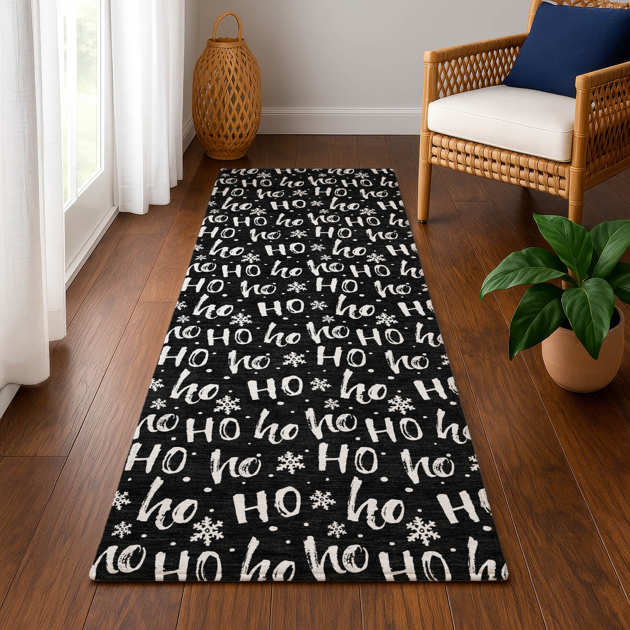 Queenstown Machine Washable Transitional Black Rug 2'3" x 7'6" #shape_Runner