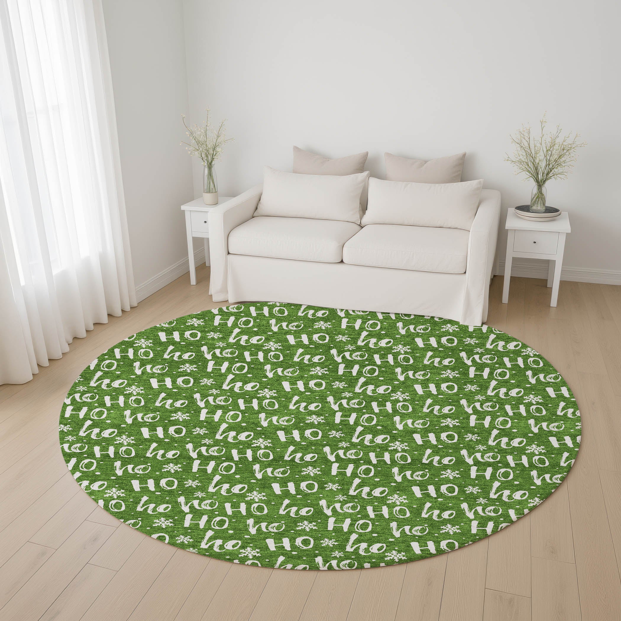 Queenstown Machine Washable Transitional Green Rug 8' x 8' #shape_Round
